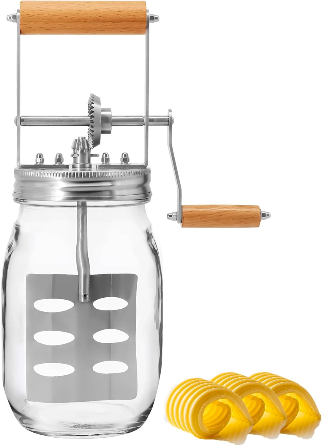 Manual Butter Churner with 32oz Glass Jar | Hand Crank Butter Maker
