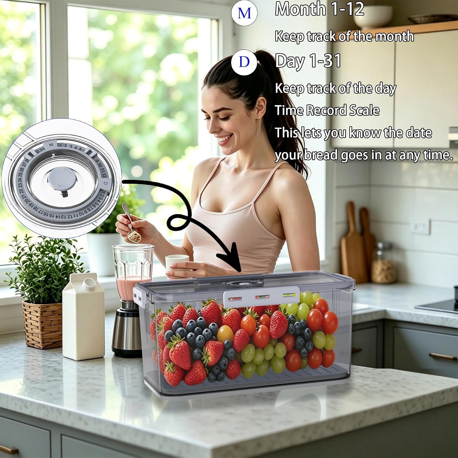 Clear Airtight Bread Box with Freshness Date Dial