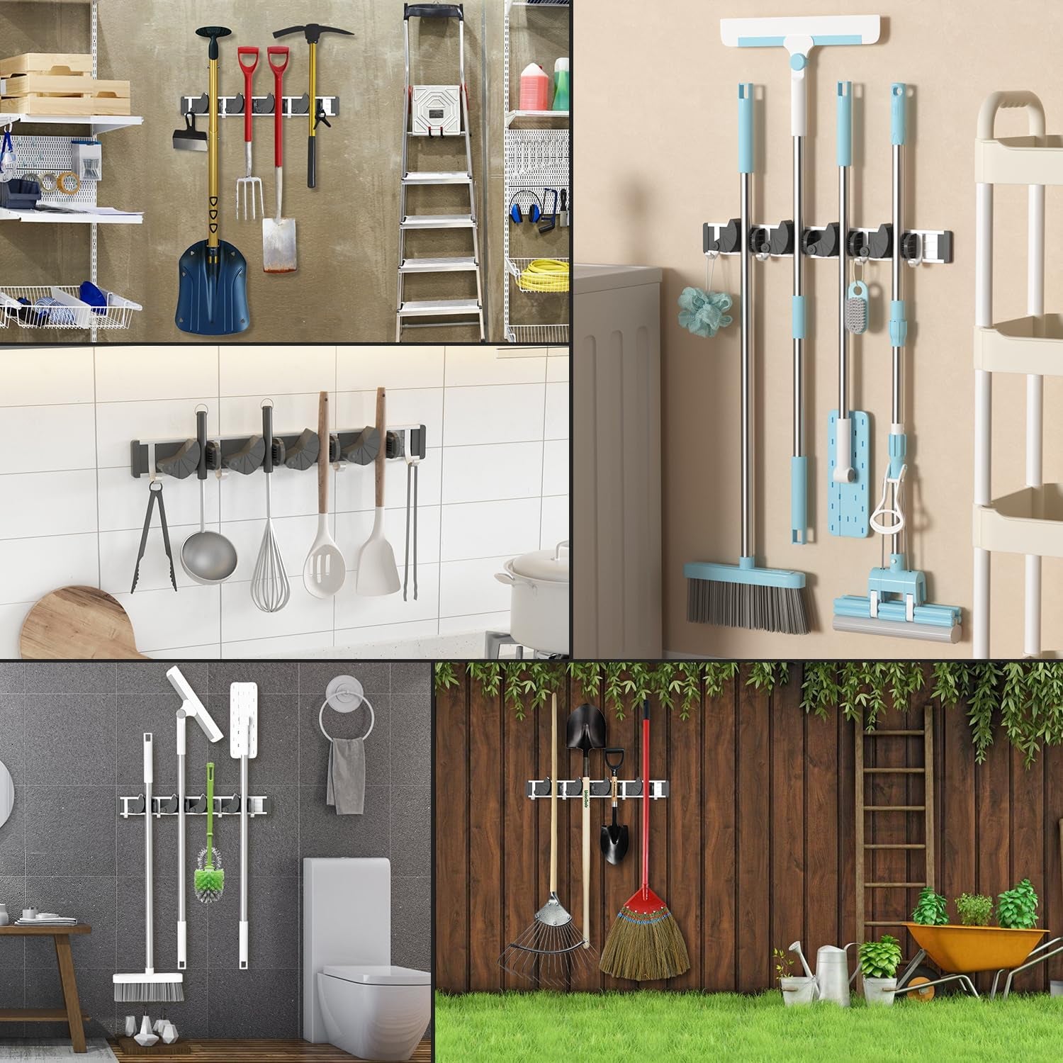 Wall Mount Mop, Broom Holder, Metal Pantry Organization and Storage