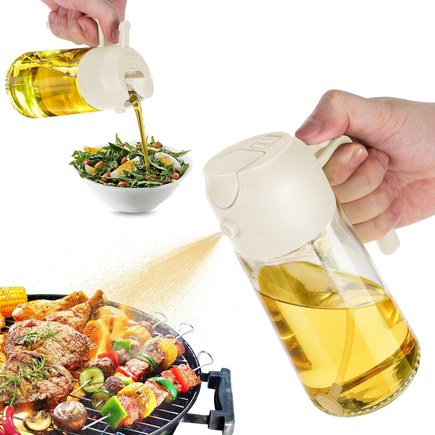 16Oz Oil Dispenser Bottle for Kitchen - 2 in 1 Olive Oil Dispenser and Oil Sprayer - 470Ml Olive Oil Bottle 