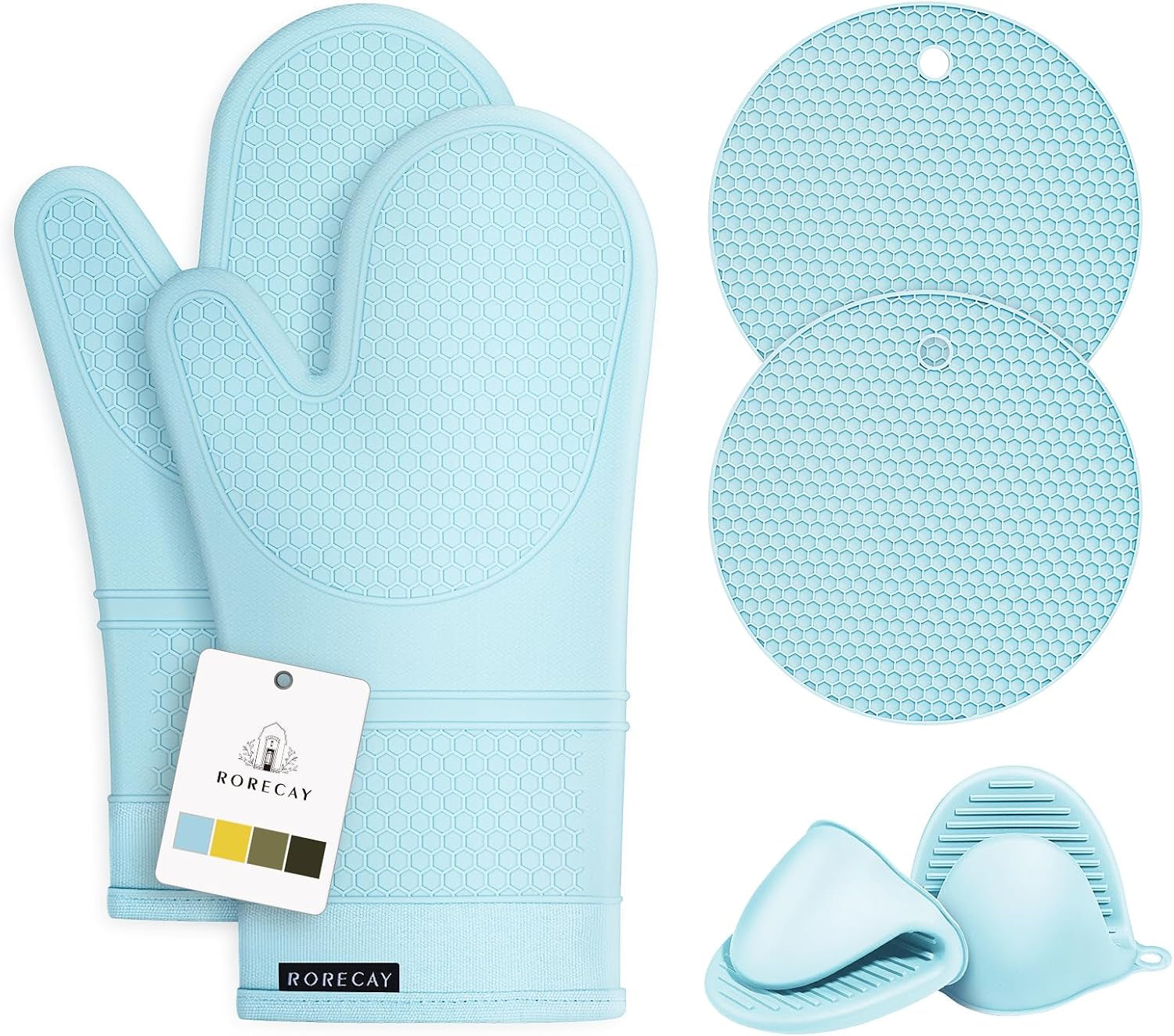 6-Piece Silicone Oven Mitts, Pot Holders & Trivets Set | 500°F Heat Resistant