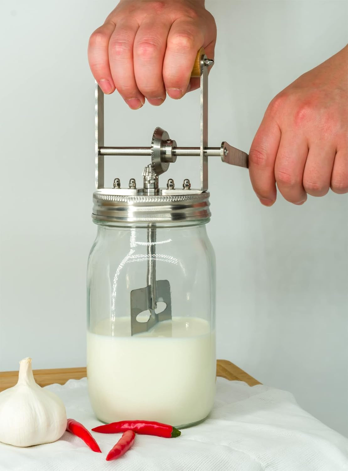 Manual Butter Churner with 32oz Glass Jar | Hand Crank Butter Maker