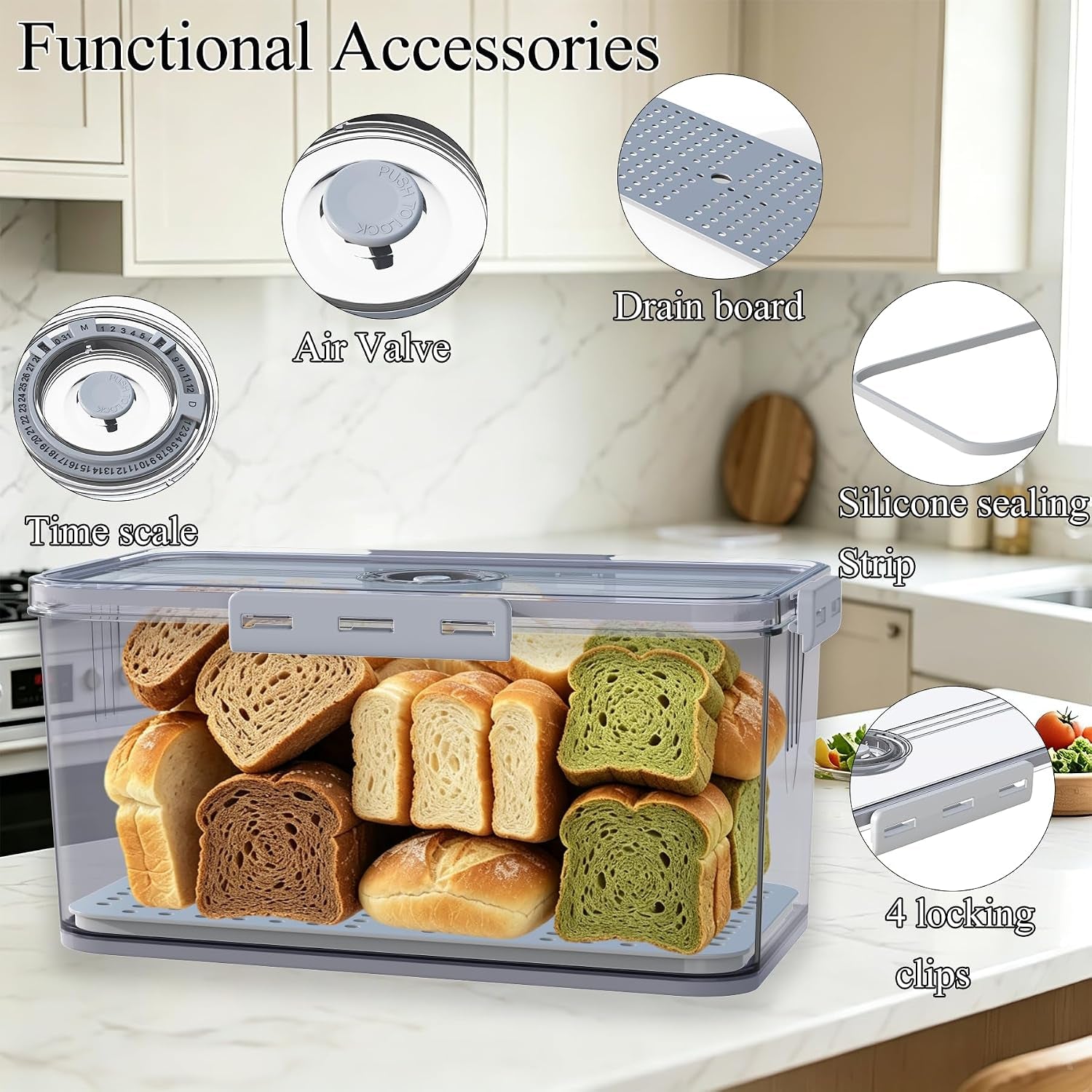 Clear Airtight Bread Box with Freshness Date Dial