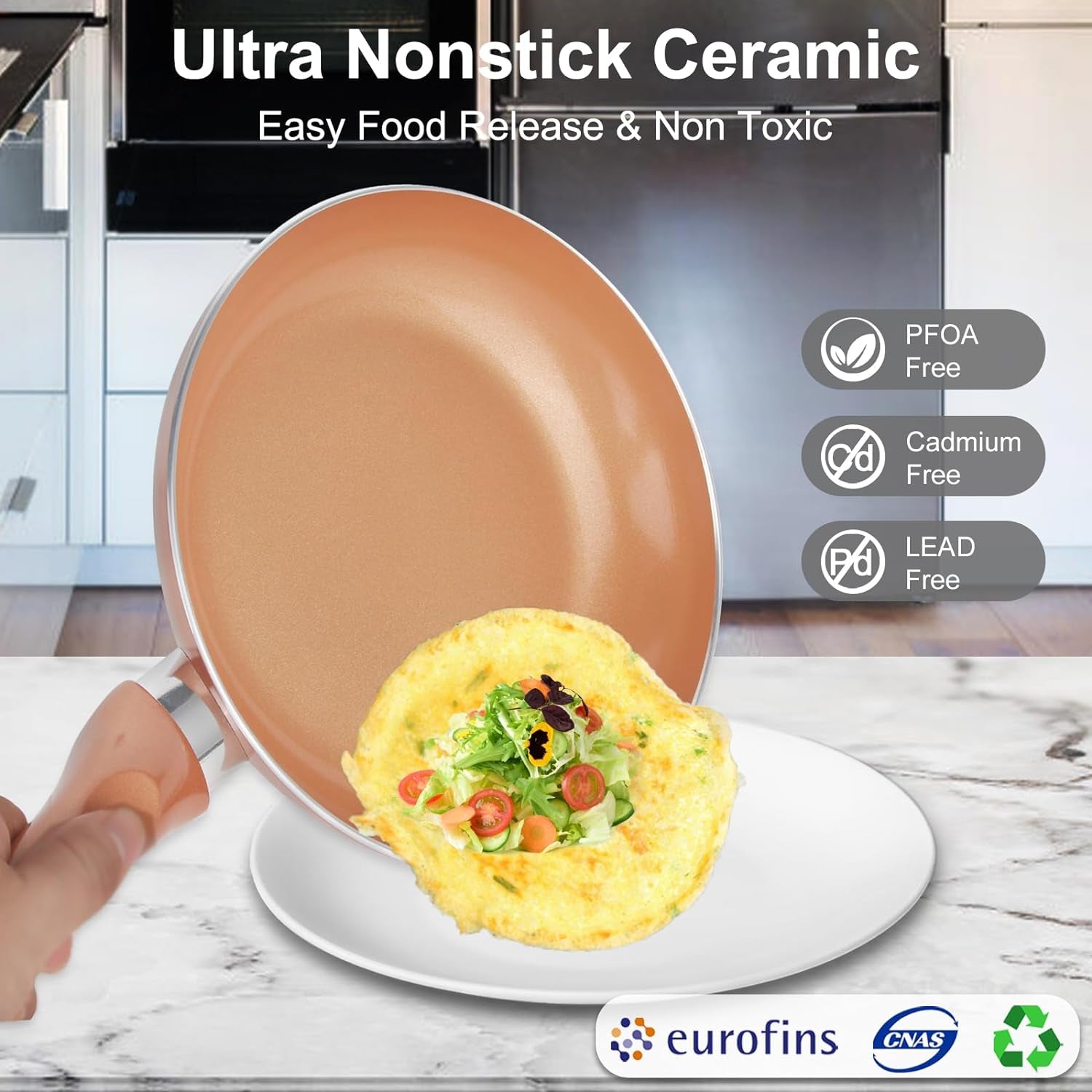 Pots and Pans Set Ultra Nonstick- 11Pcs Cookware Set, Copper with Ceramic Coating 