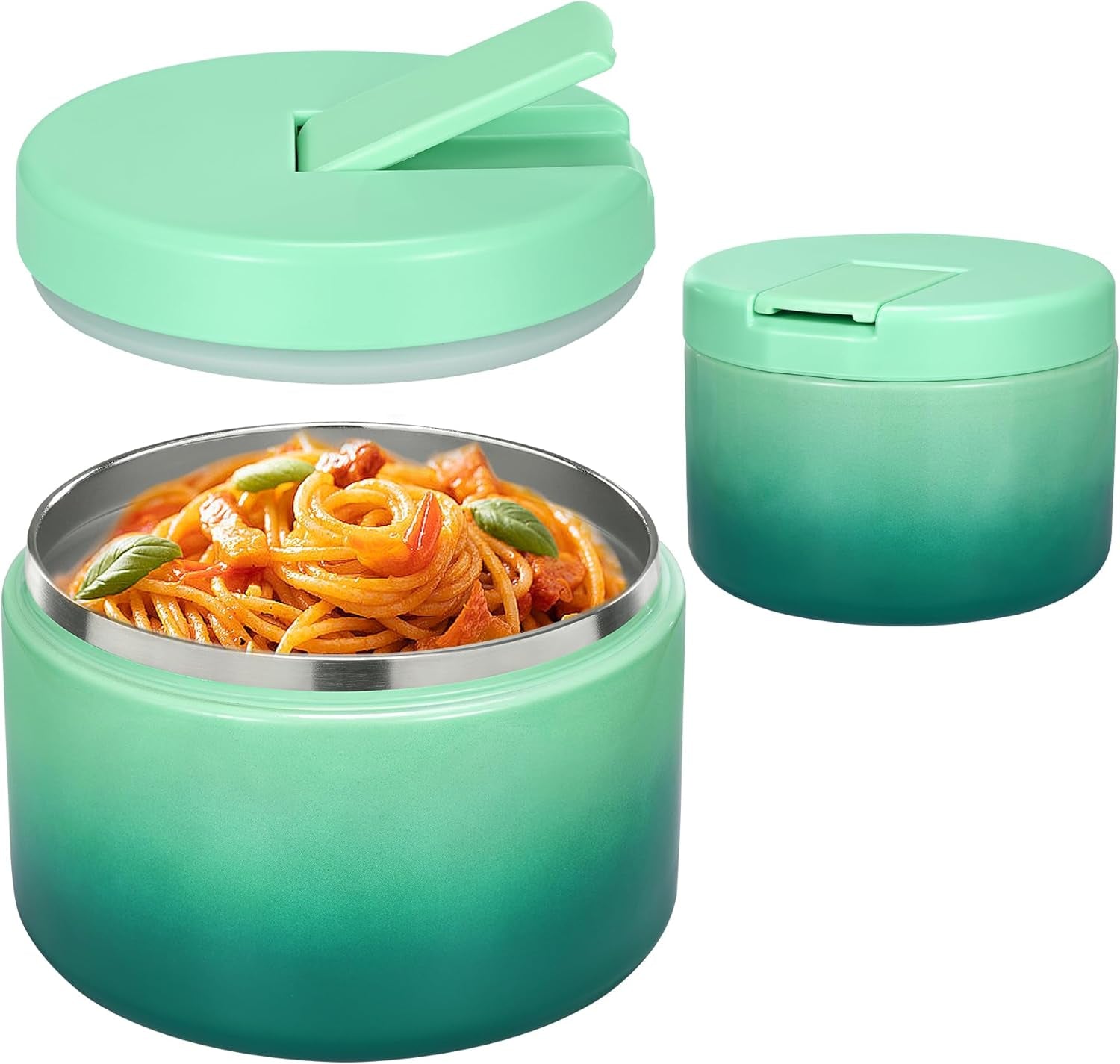 19 oz or 12 oz Insulated Vacuum Food Jar with Buckle Lid Wide Mouth Soup Thermo. Leakproof, Stainless Steel Container