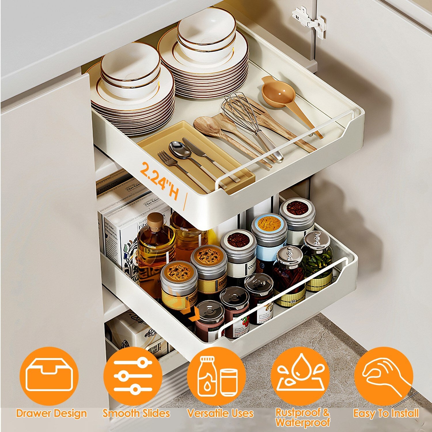 Pull Out Cabinet Organizer – Sliding Kitchen Cabinet Storage Shelf for Under Sink & Pantry Organization