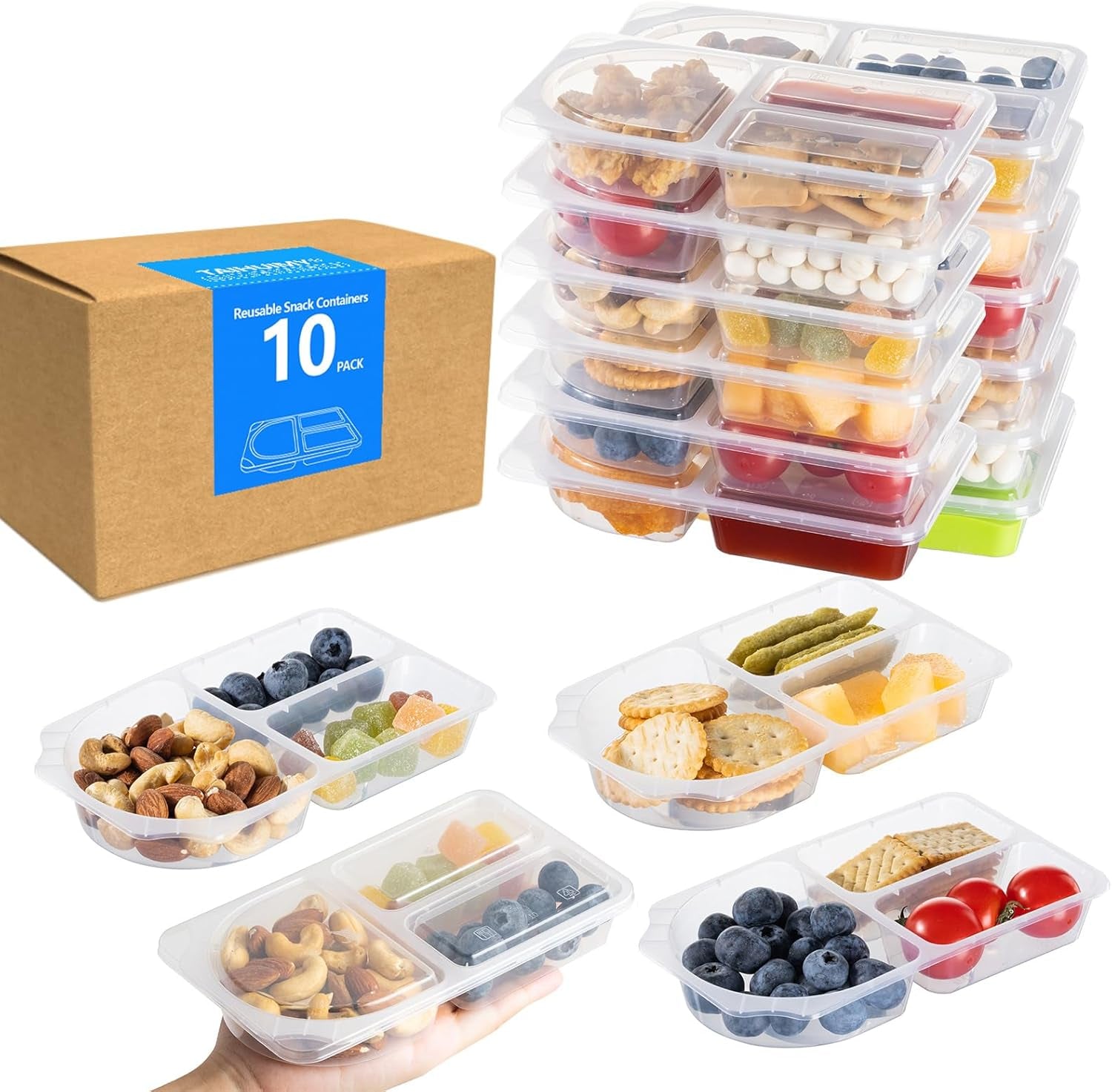 9Oz Reusable Snack Containers with Lids  with 3 Compartments