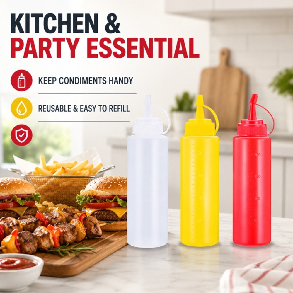 3-Pack 8 oz Condiment Squeeze Bottles with Measurement Lines