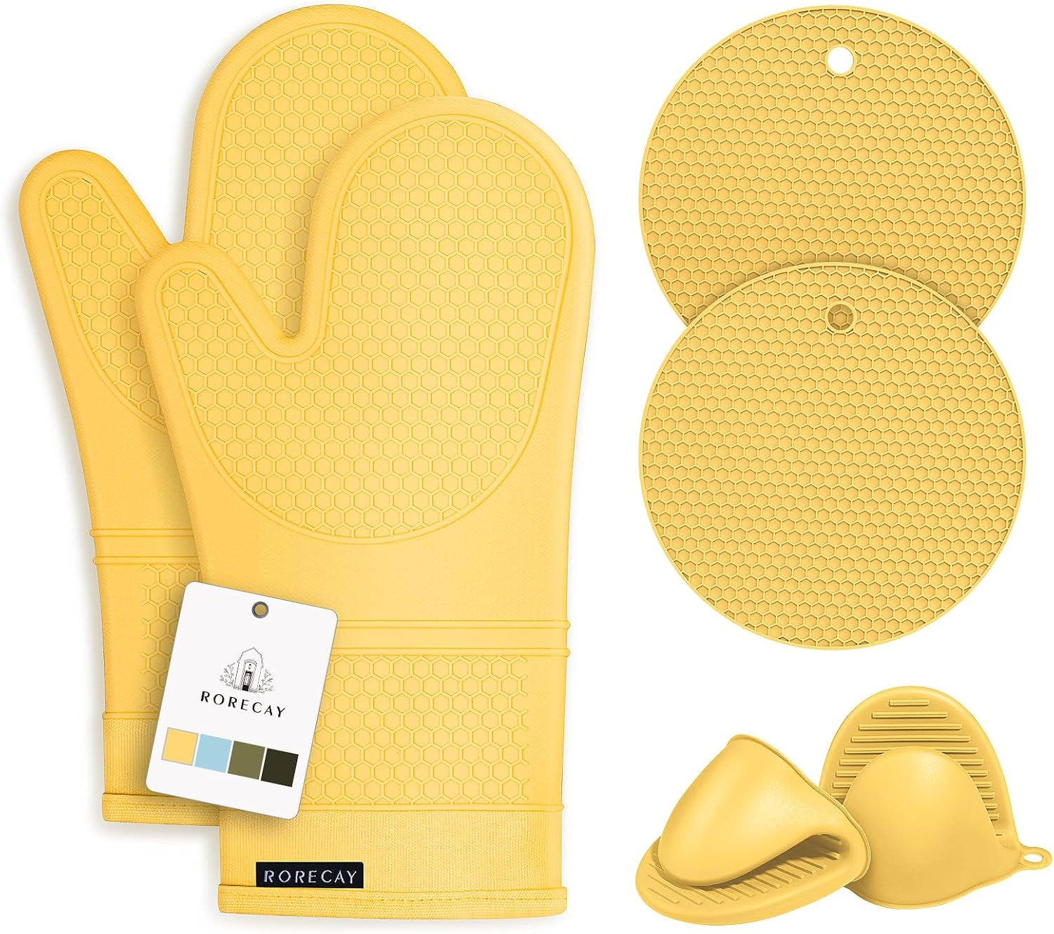 6-Piece Silicone Oven Mitts, Pot Holders & Trivets Set | 500°F Heat Resistant