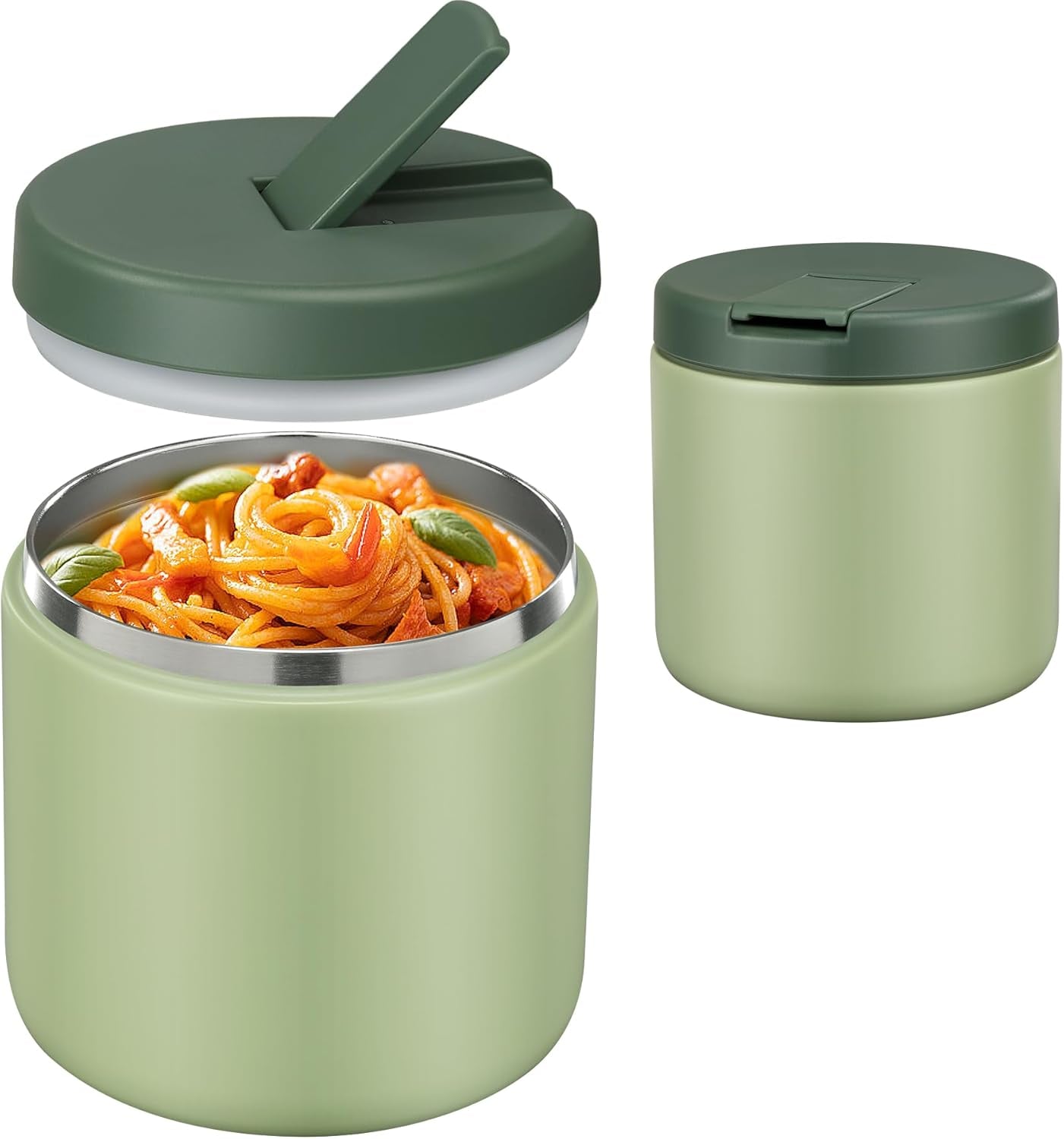 19 oz or 12 oz Insulated Vacuum Food Jar with Buckle Lid Wide Mouth Soup Thermo. Leakproof, Stainless Steel Container