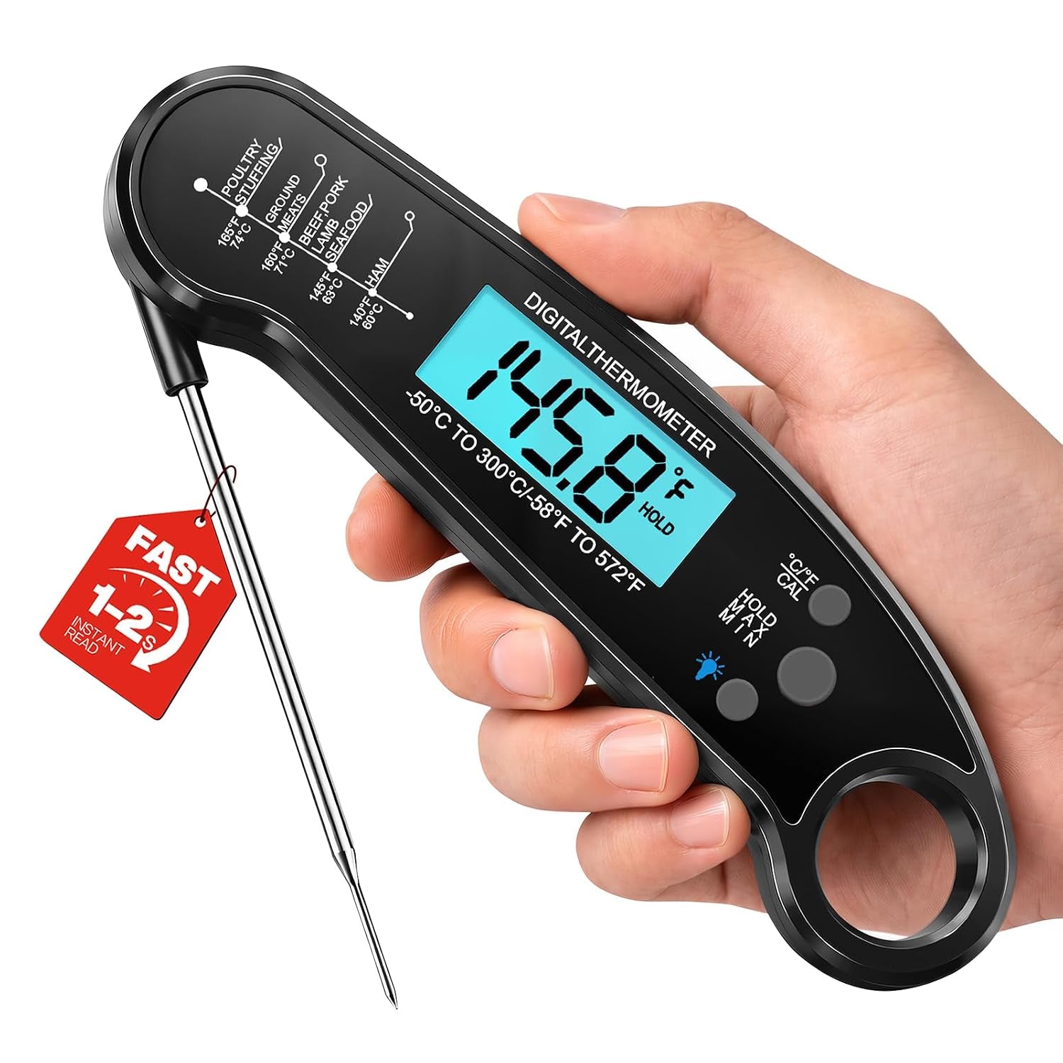 Instant Read Digital Meat Thermometer – IP67 Waterproof Cooking & Grill Thermometer