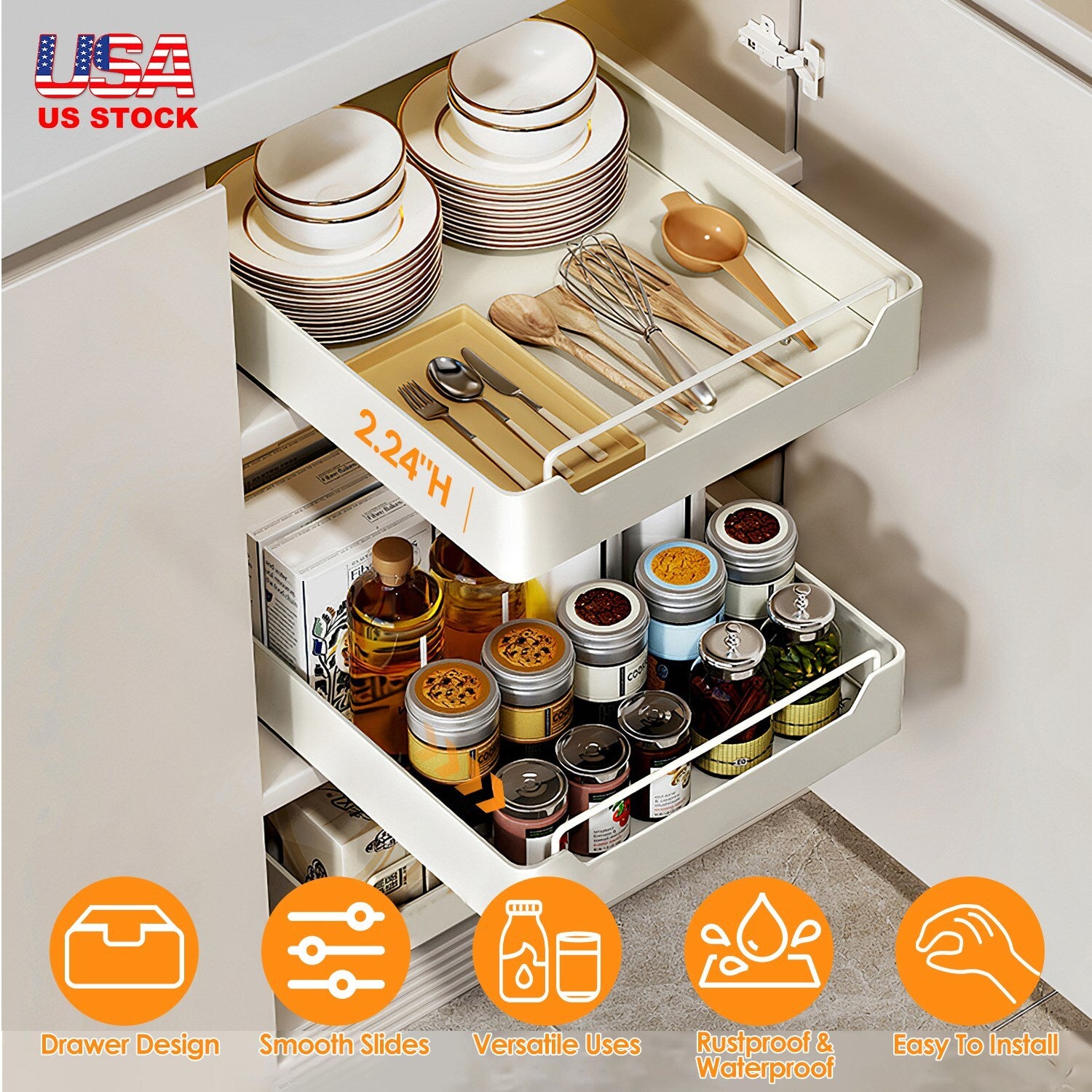 Pull Out Cabinet Organizer – Sliding Kitchen Cabinet Storage Shelf for Under Sink & Pantry Organization