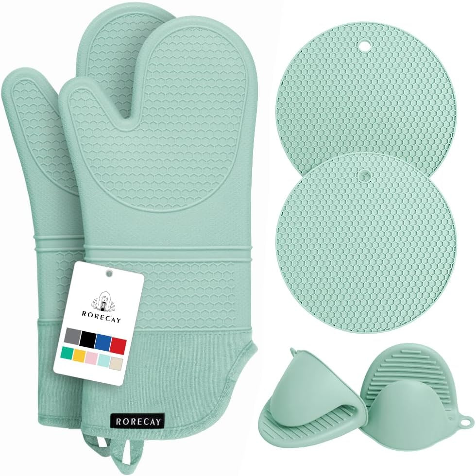 6-Piece Silicone Oven Mitts, Pot Holders & Trivets Set | 500°F Heat Resistant