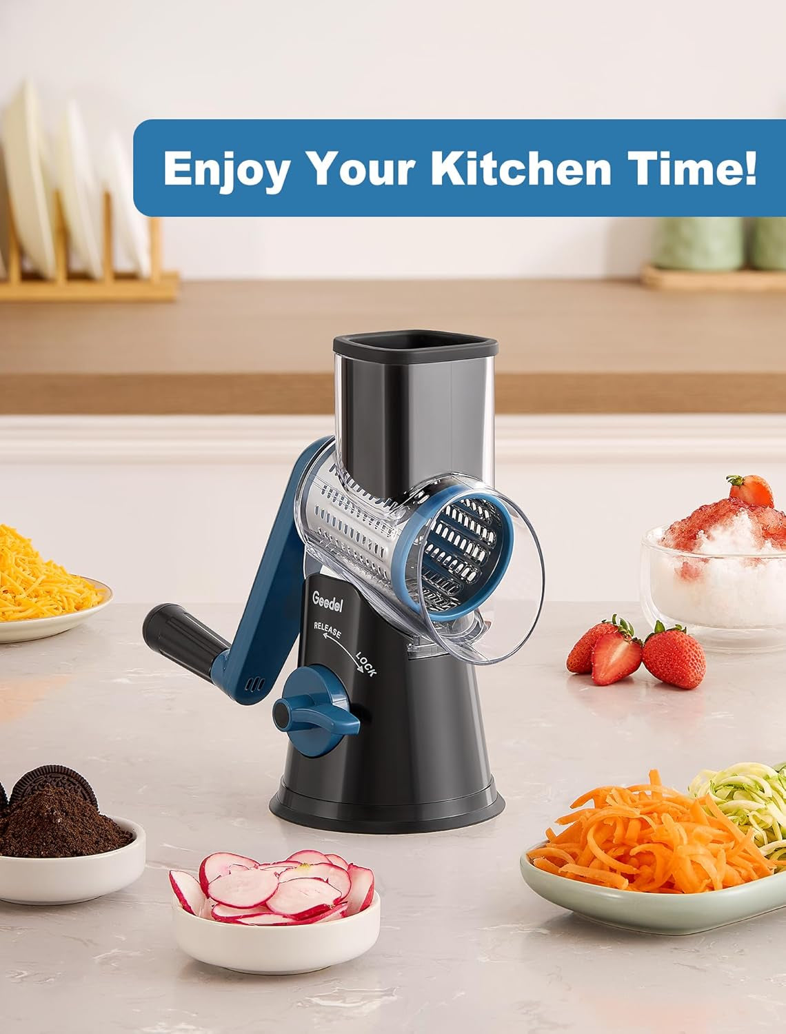 5-In-1 Cheese Grater , Multi-Purpose Vegetable Slicer, Ice Shaver, Nuts Grinder With Handle