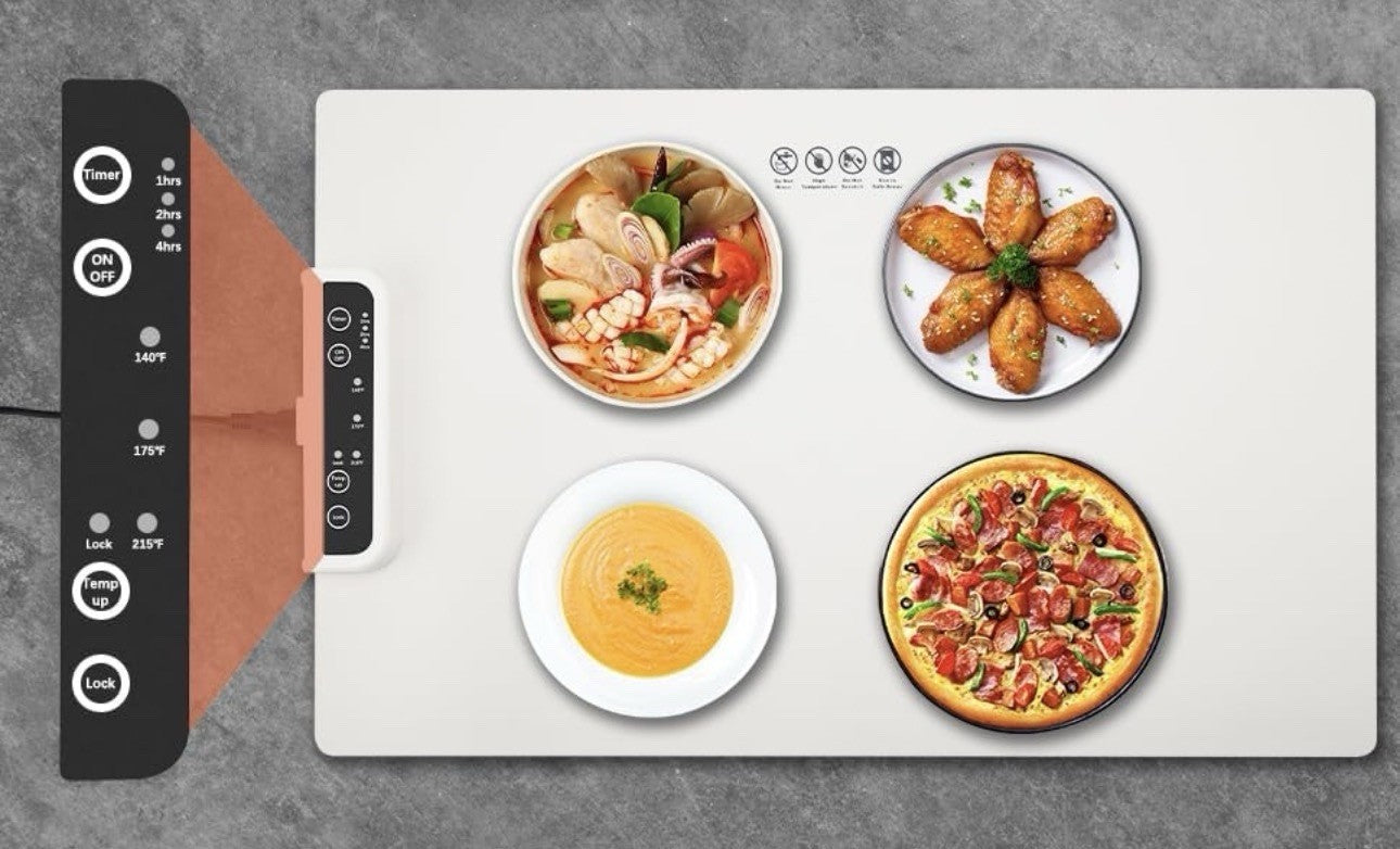 Electric Food Warming Mat with Timer & Temperature Control.