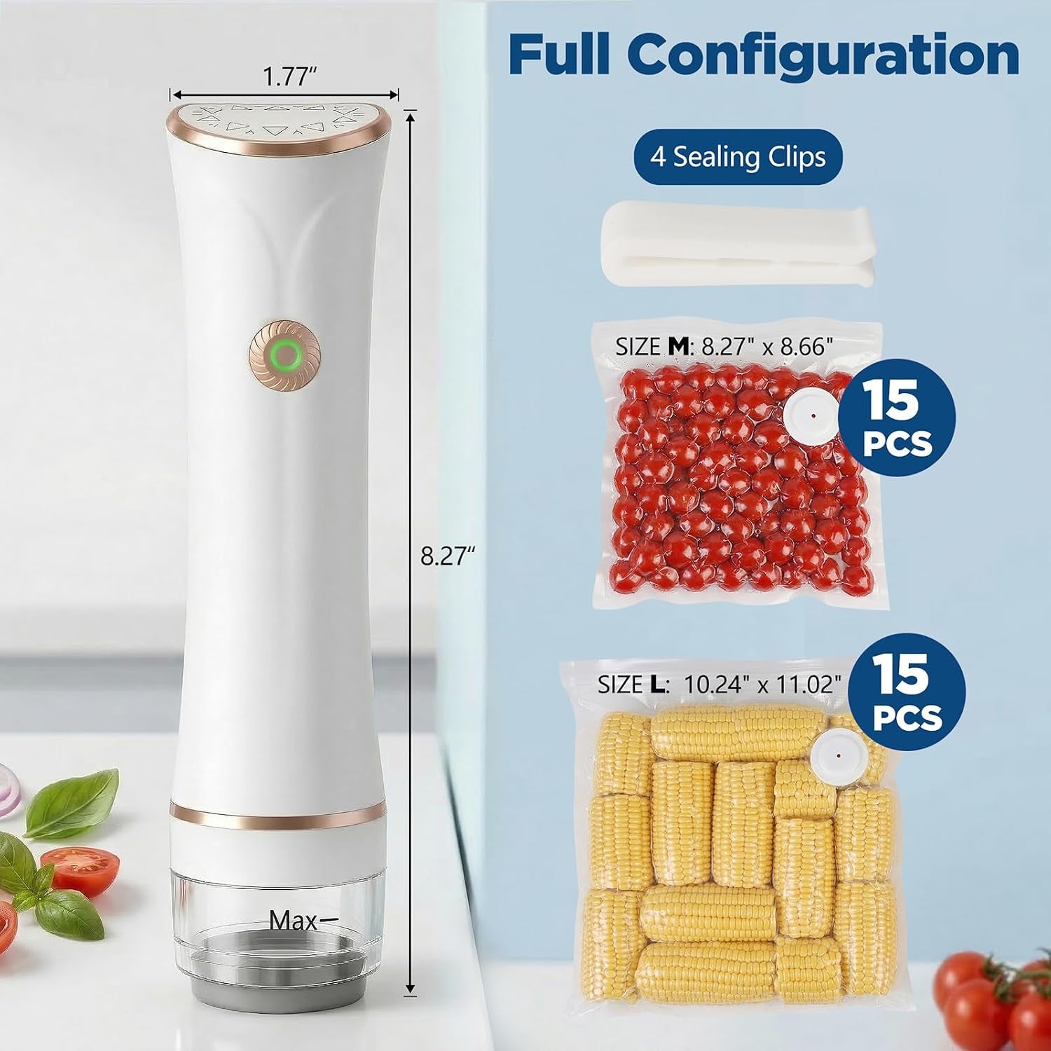 Cordless Handheld Vacuum Sealer – 60kPa Food Saver with Removable Water Tank & 30 Reusable Bags