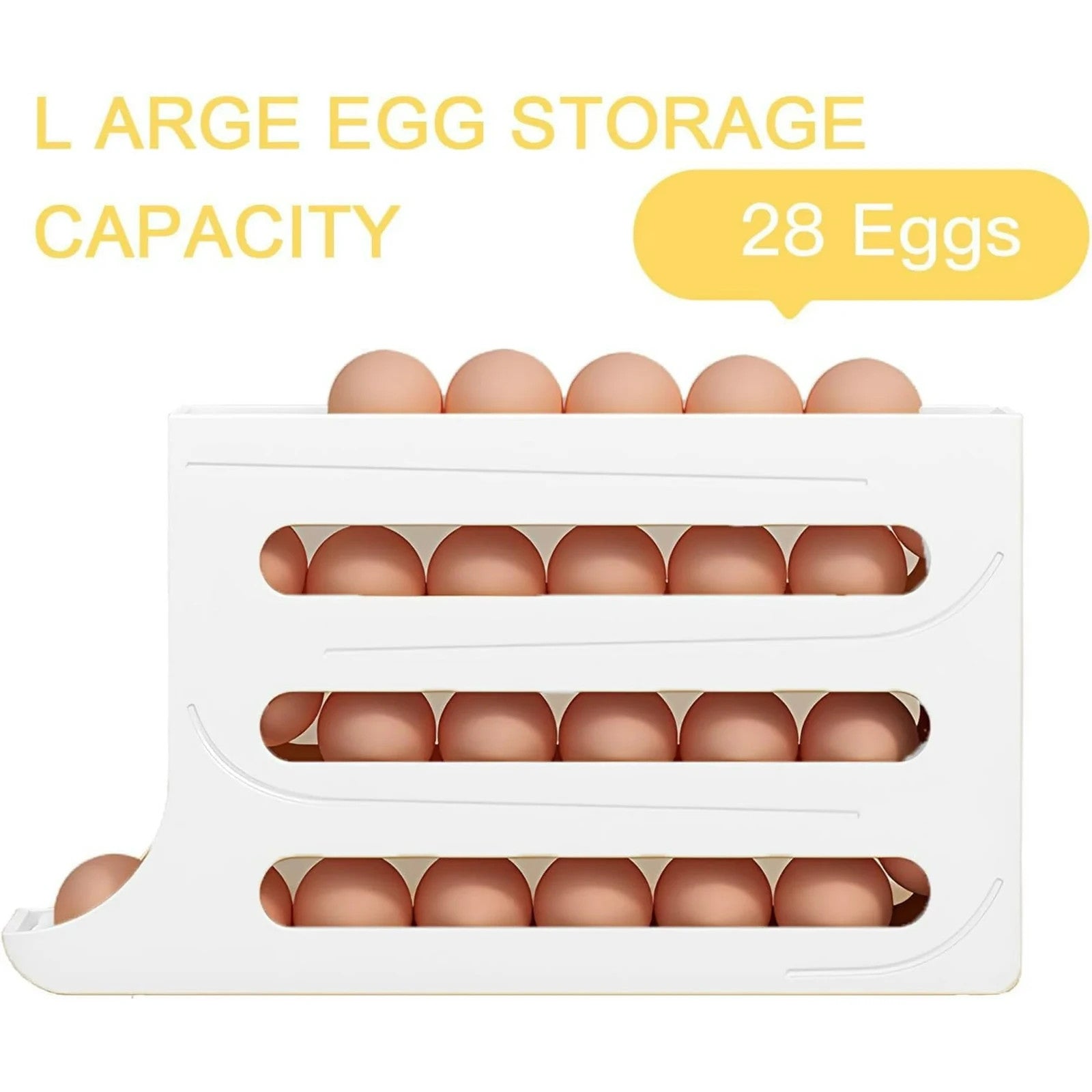 Automatic Rolling Egg Dispenser for Refrigerator – 4 Tier Space Saving Egg Holder Organizer
