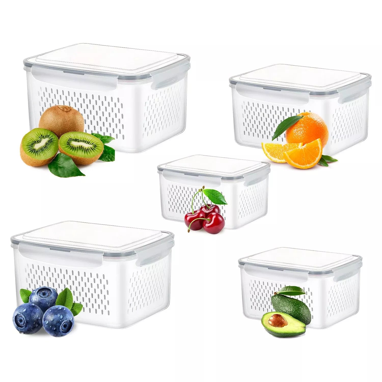 5-Pack Produce Storage Containers for Fridge – Fresh Fruit & Vegetable Keeper Set with Lids