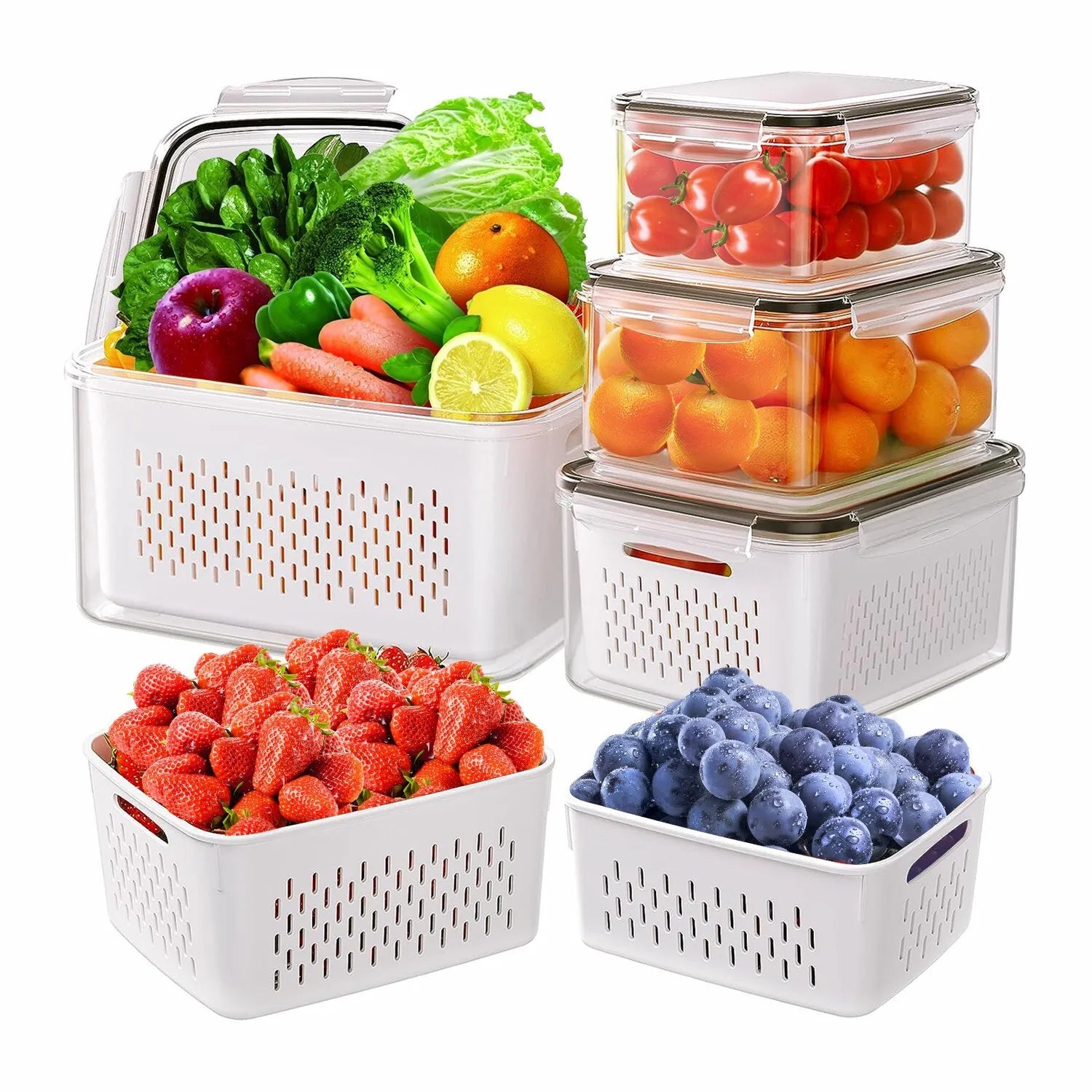 5-Pack Produce Storage Containers for Fridge – Fresh Fruit & Vegetable Keeper Set with Lids