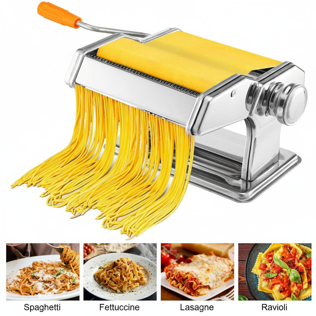 Manual Pasta Maker Machine – Stainless Steel Noodle Roller & Cutter for Spaghetti, Fettuccine & Ravioli