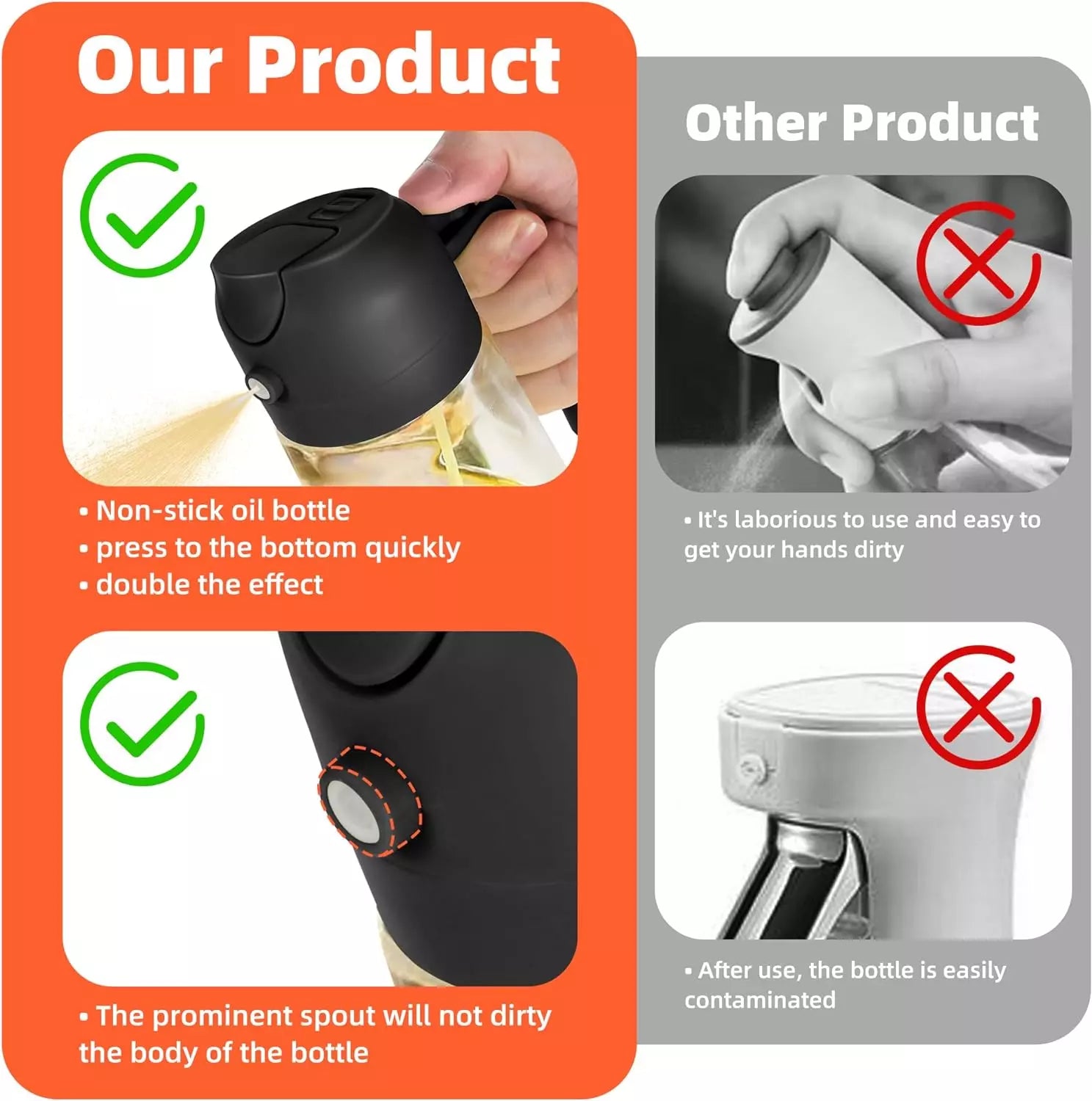 2 in 1 Oil Dispenser And Oil Spray  Bottles- 16Oz