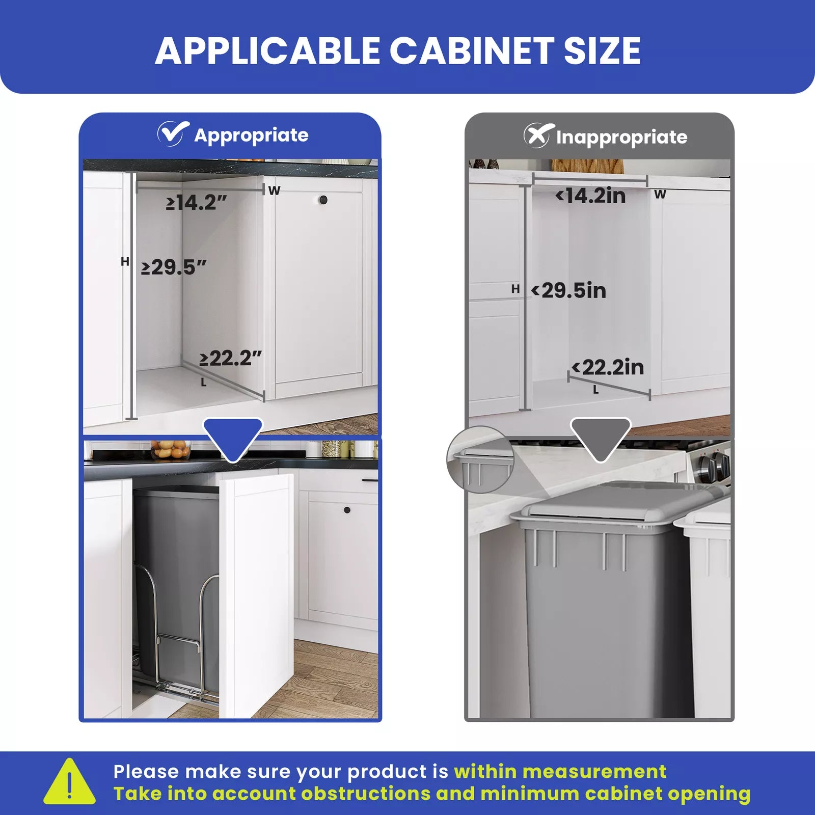 43 QT Pull Out Trash Can Under Kitchen Cabinet With Single Recycle Bin Garbage Basket