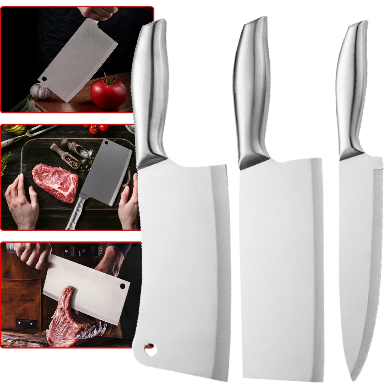 Stainless Steel Meat Cleaver Super Sharp Kitchen Knife, Butcher Chopper And Cleaver