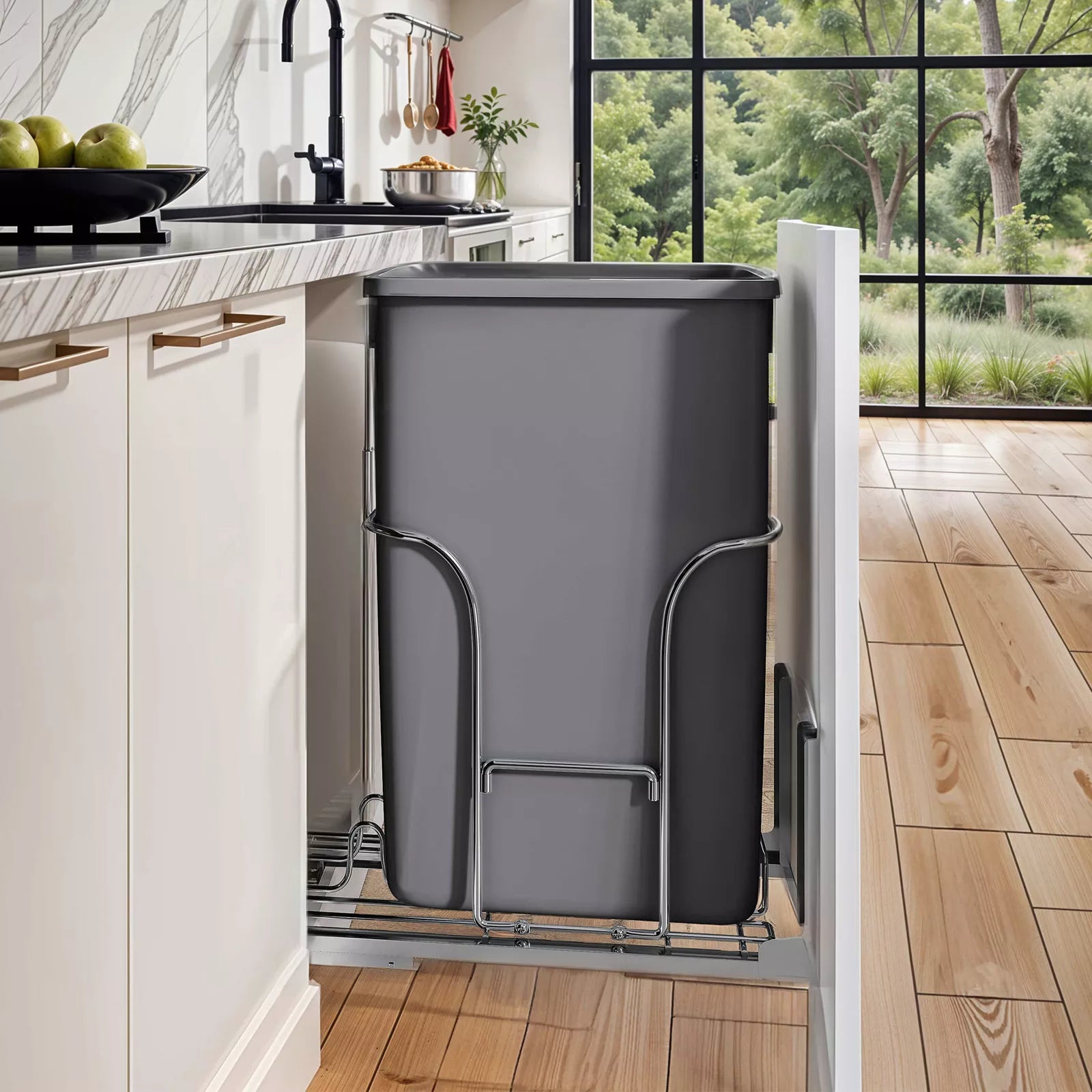 43 QT Pull Out Trash Can Under Kitchen Cabinet With Single Recycle Bin Garbage Basket