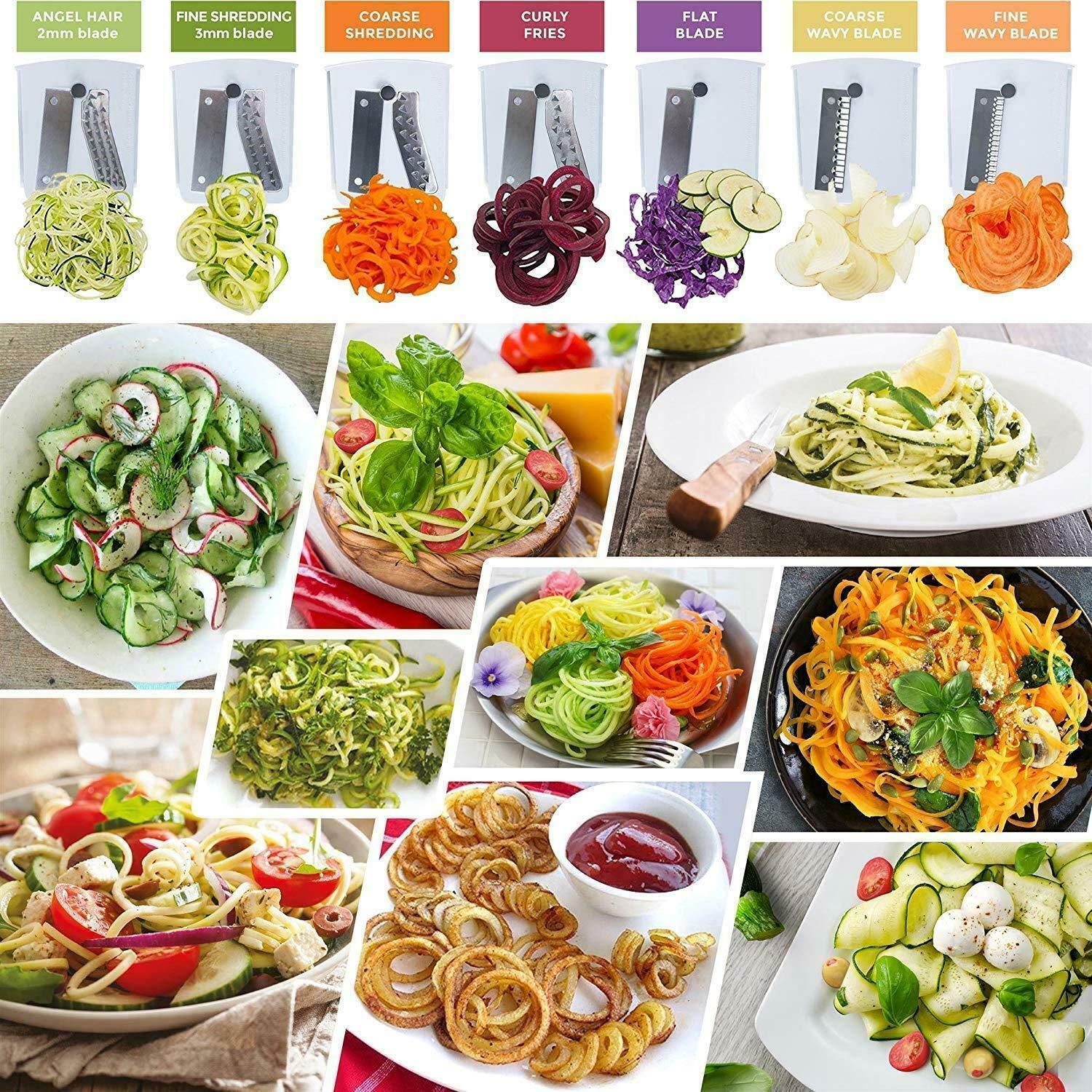 7 Blade Ultimate Spiral Slicer Kit With Container, Lid & Blade Caddy