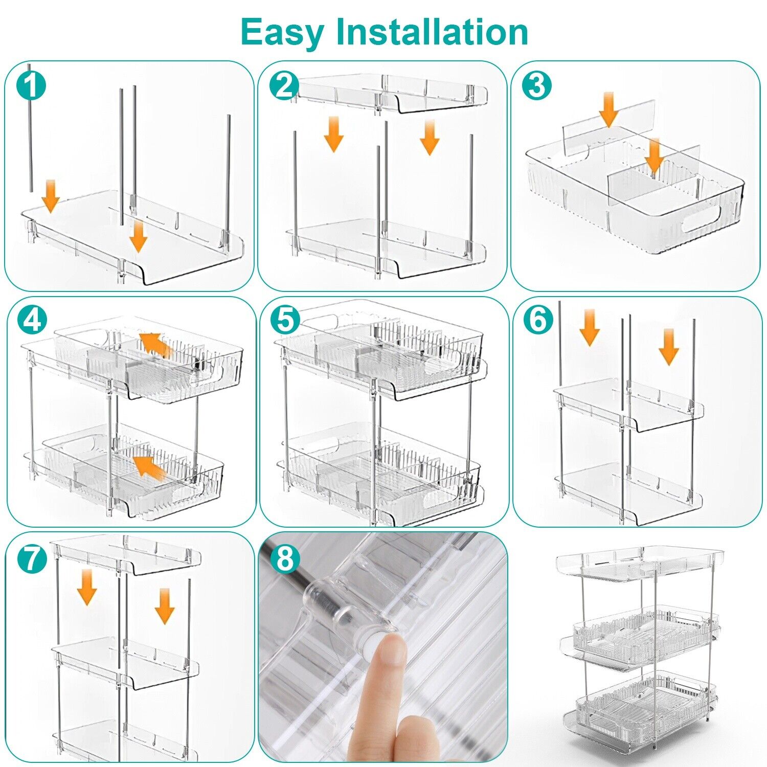 2 Sets-  3-Tier Clear Kitchen Organizer with Dividers