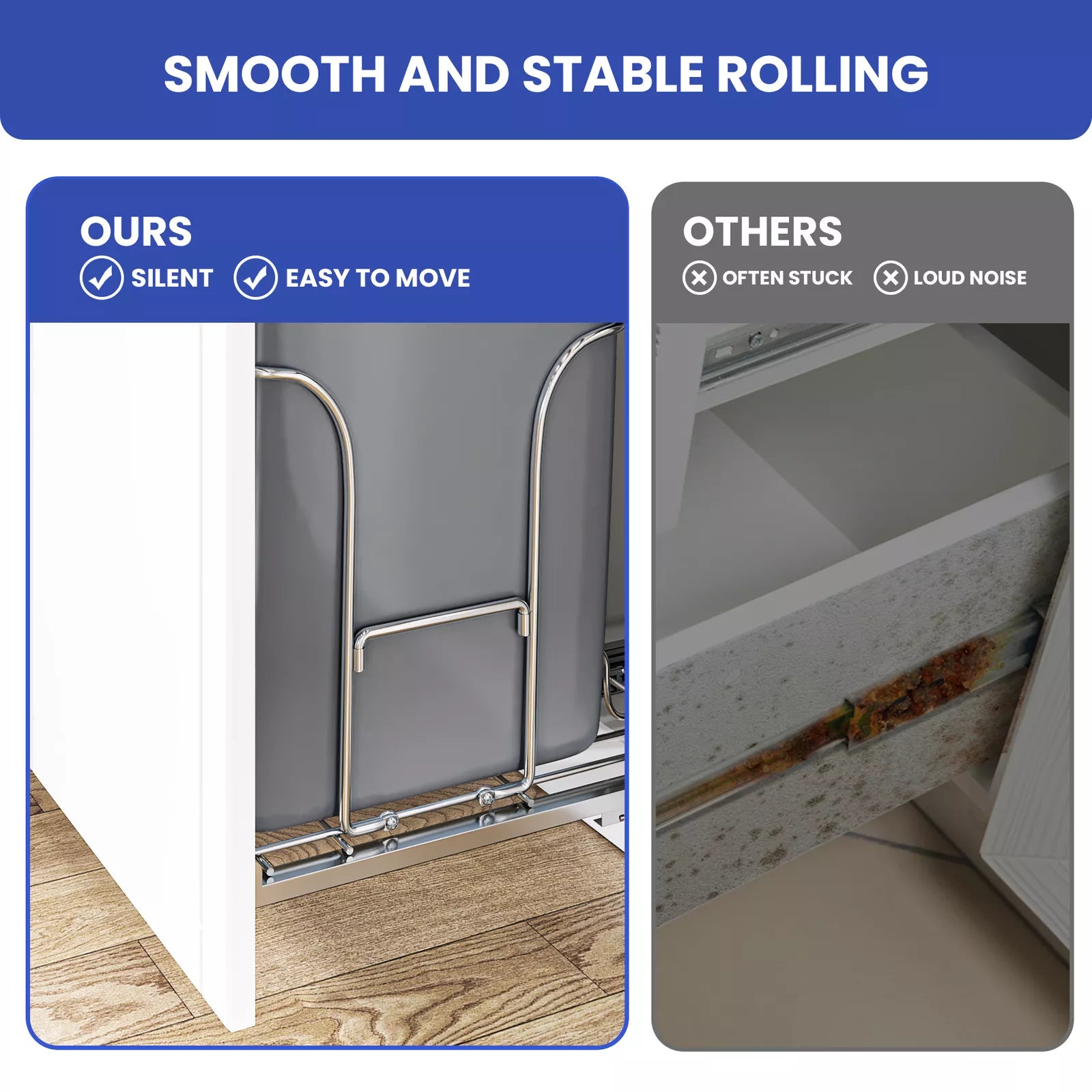 43 QT Pull Out Trash Can Under Kitchen Cabinet With Single Recycle Bin Garbage Basket