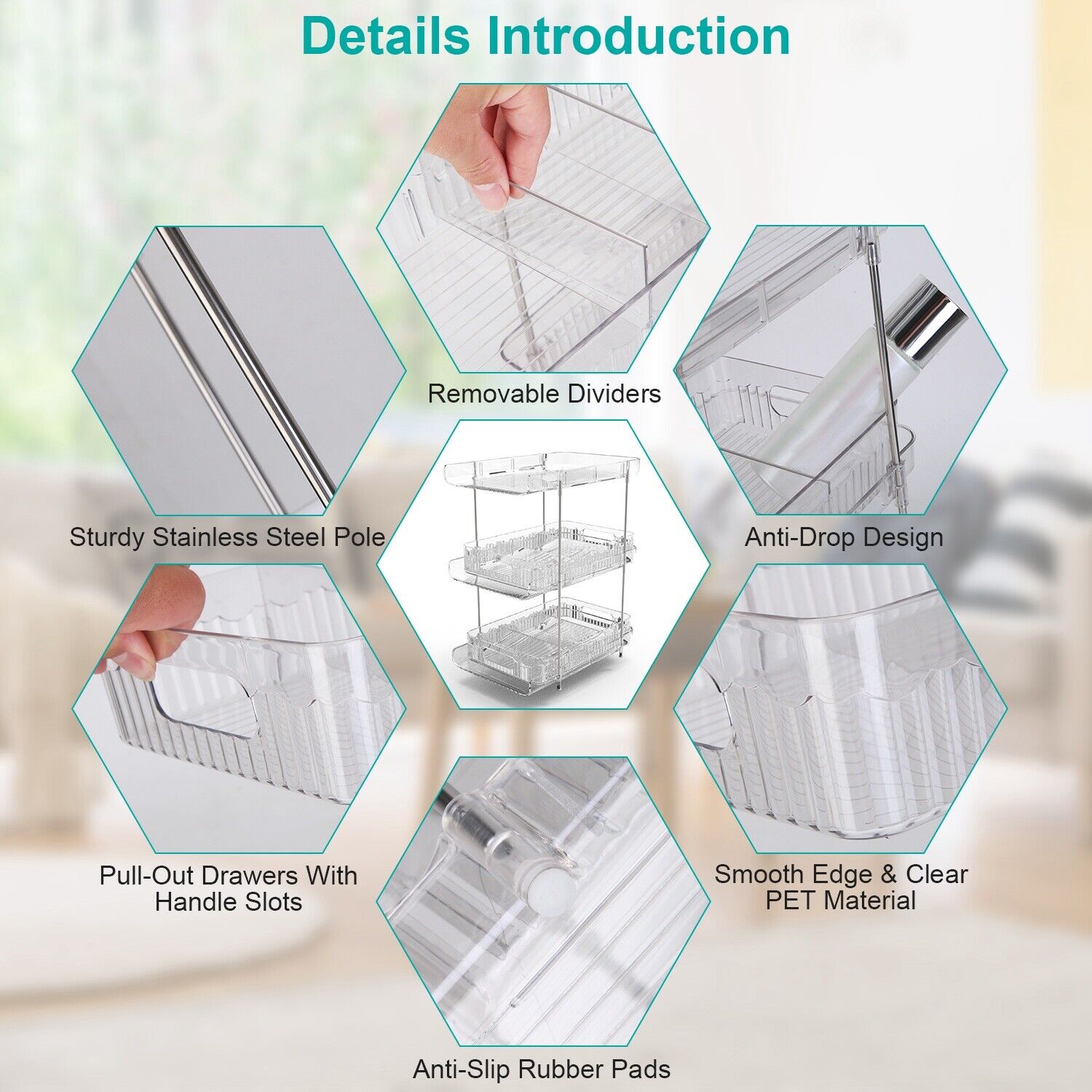 2 Sets-  3-Tier Clear Kitchen Organizer with Dividers