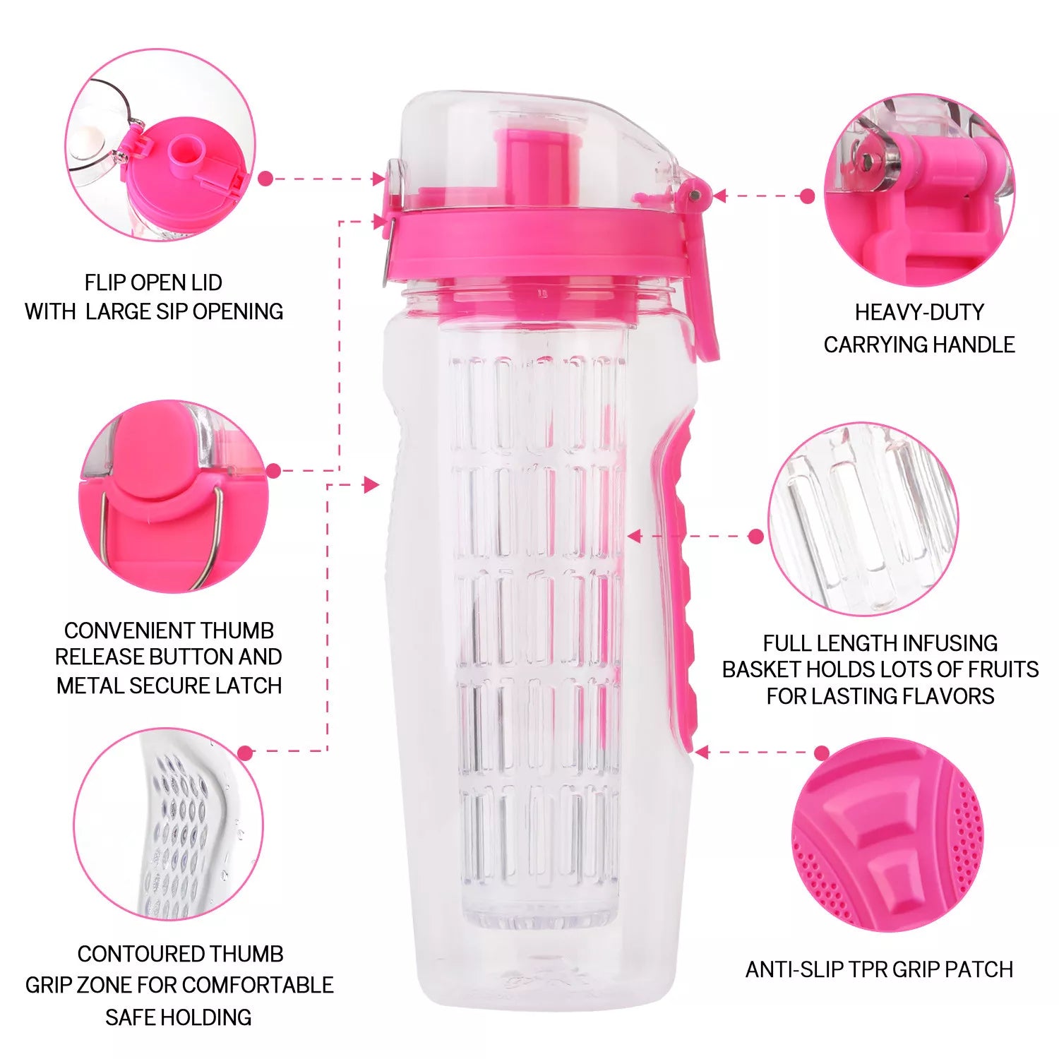 32oz Fruit Infuser Water Bottle – BPA Free Leakproof Sports Bottle