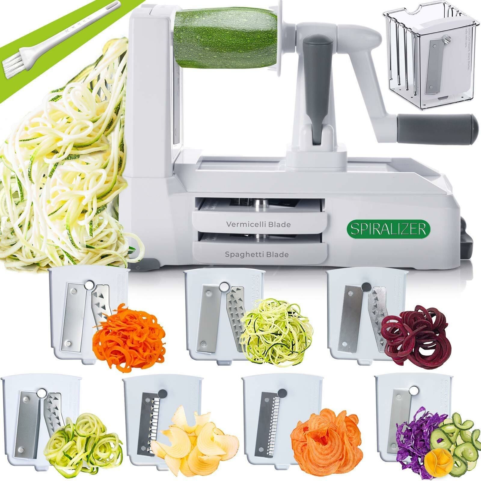 7 Blade Ultimate Spiral Slicer Kit With Container, Lid & Blade Caddy