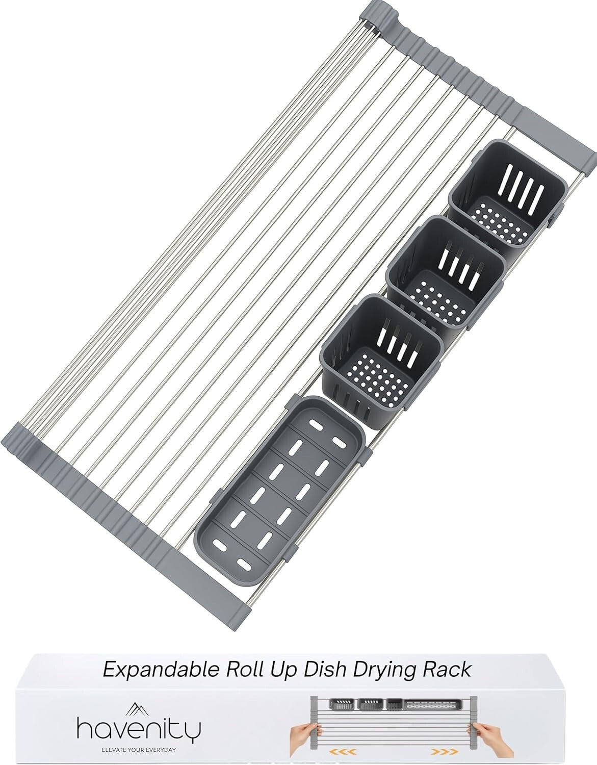 Expandable Roll-Up Dish Drying Rack – Stainless Steel Over Sink Drainer