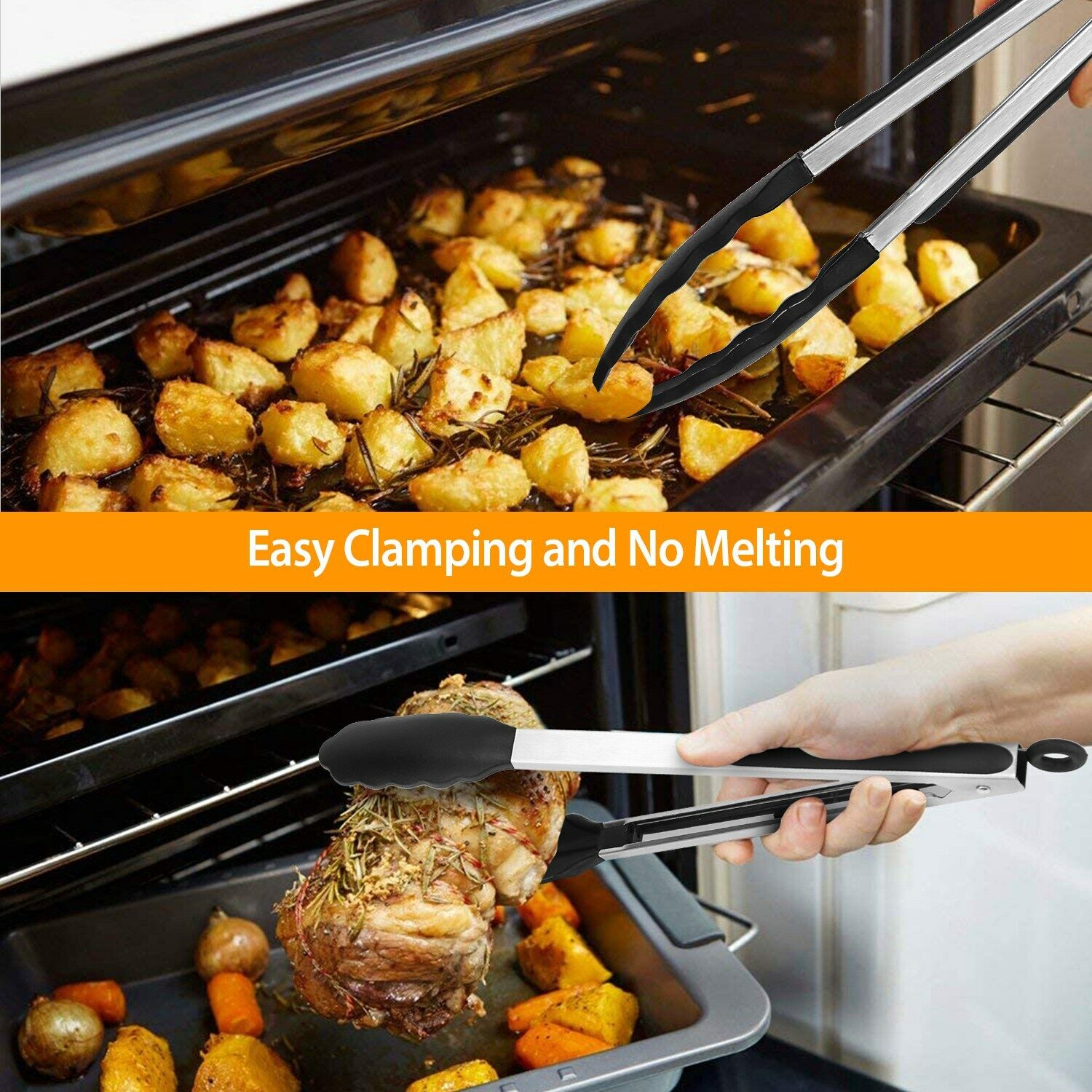 3-Pack Stainless Steel Kitchen Tongs Set – Heat Resistant BBQ & Cooking Tongs