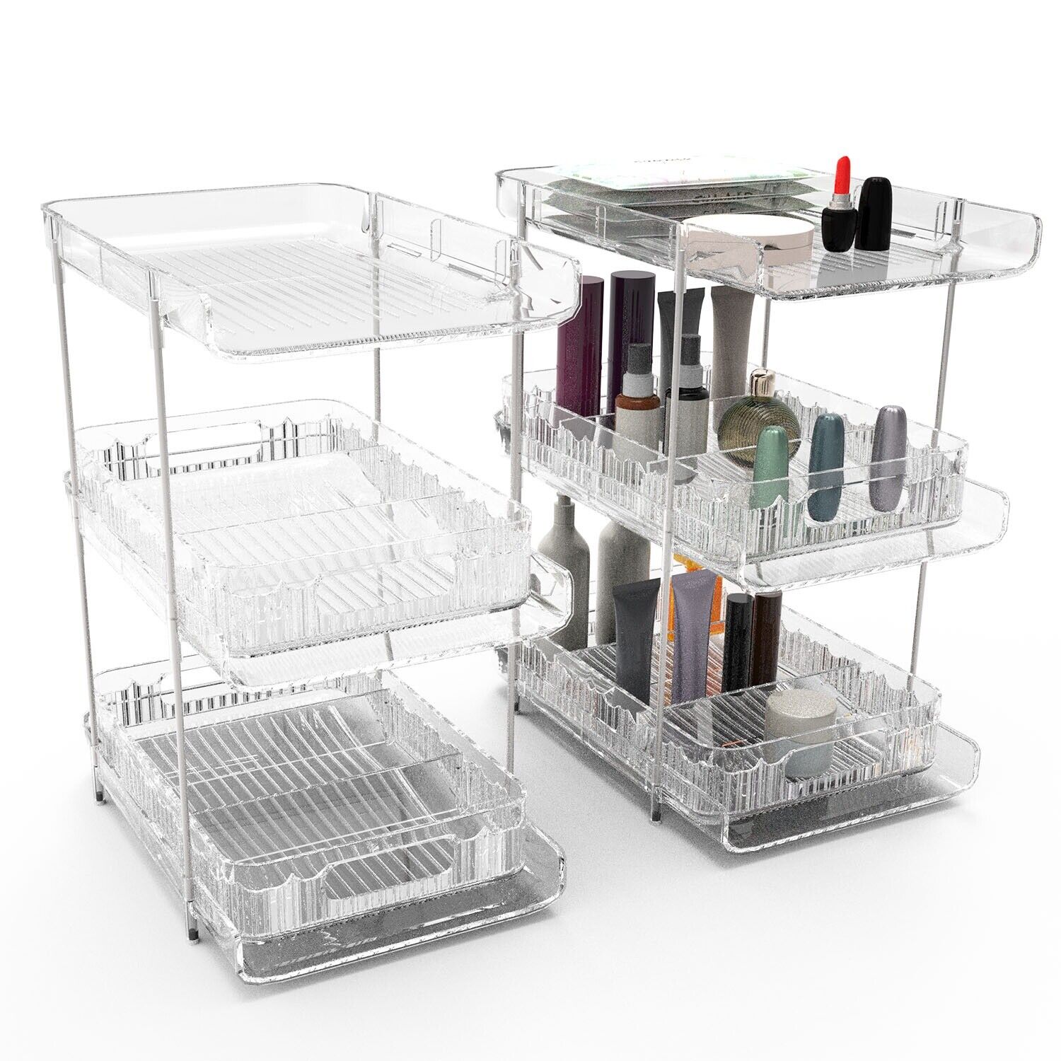 2 Sets-  3-Tier Clear Kitchen Organizer with Dividers