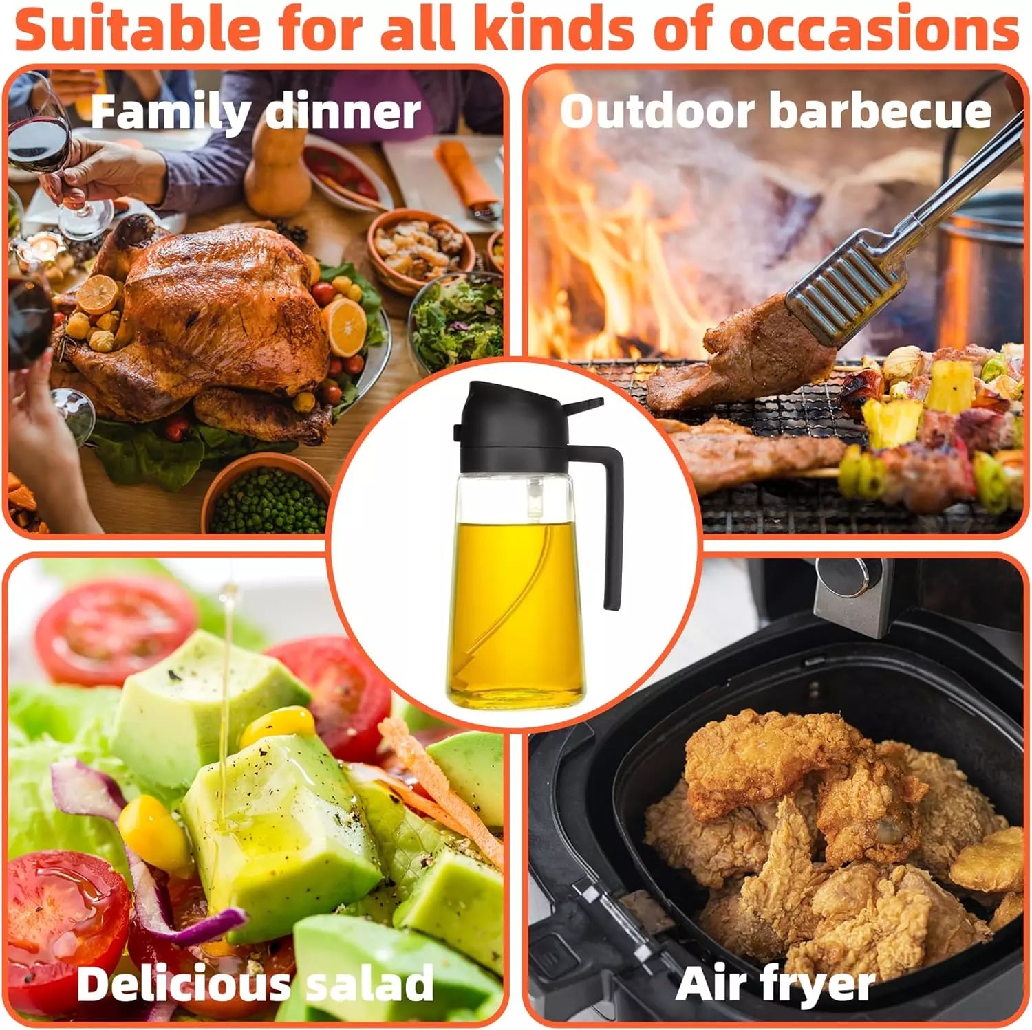 2 in 1 Oil Dispenser And Oil Spray  Bottles- 16Oz