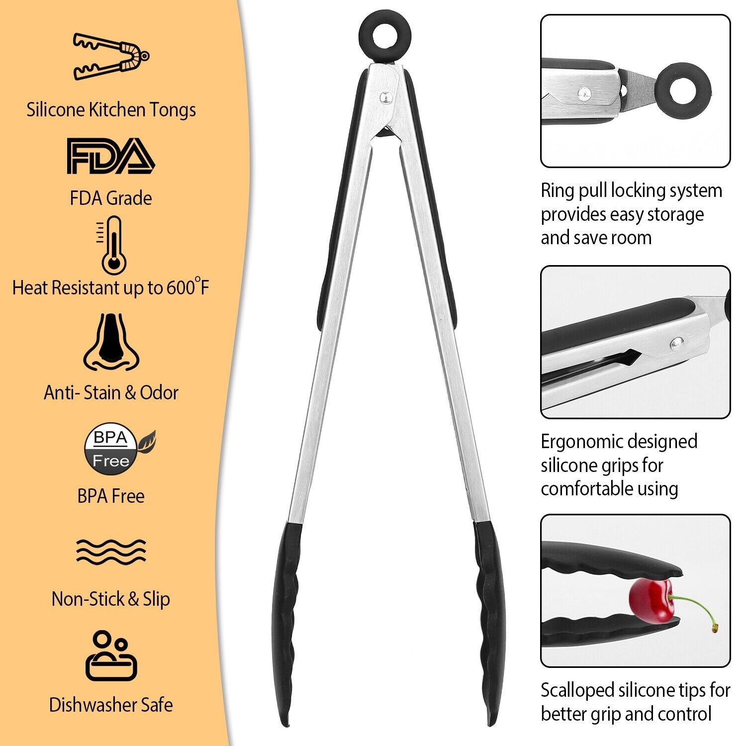 3-Pack Stainless Steel Kitchen Tongs Set – Heat Resistant BBQ & Cooking Tongs