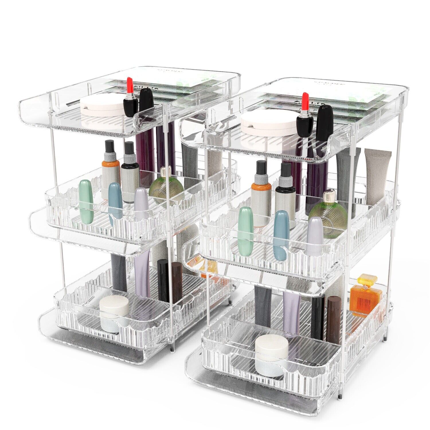 2 Sets-  3-Tier Clear Kitchen Organizer with Dividers