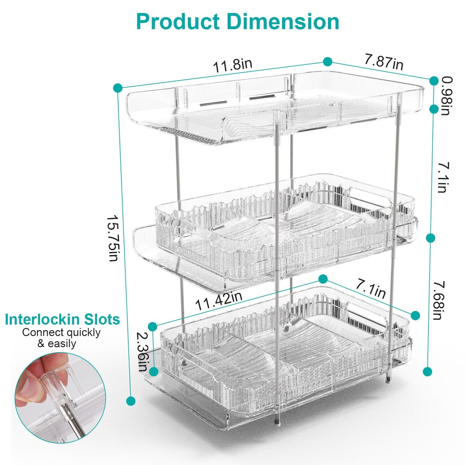 2 Sets-  3-Tier Clear Kitchen Organizer with Dividers