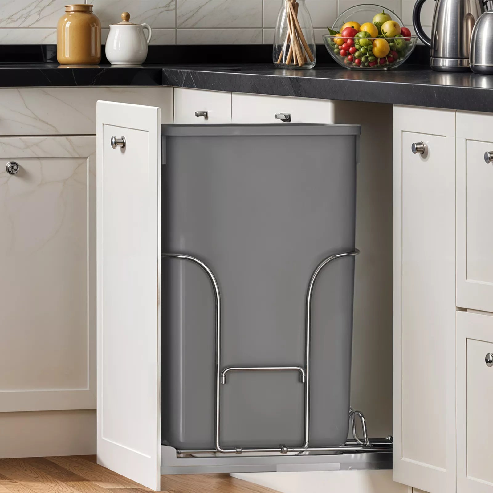 43 QT Pull Out Trash Can Under Kitchen Cabinet With Single Recycle Bin Garbage Basket