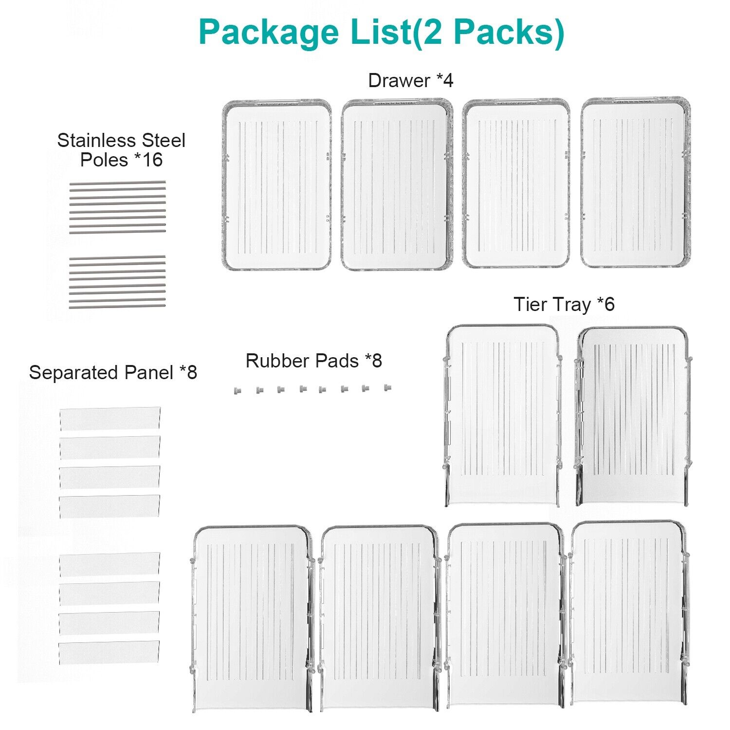 2 Sets-  3-Tier Clear Kitchen Organizer with Dividers