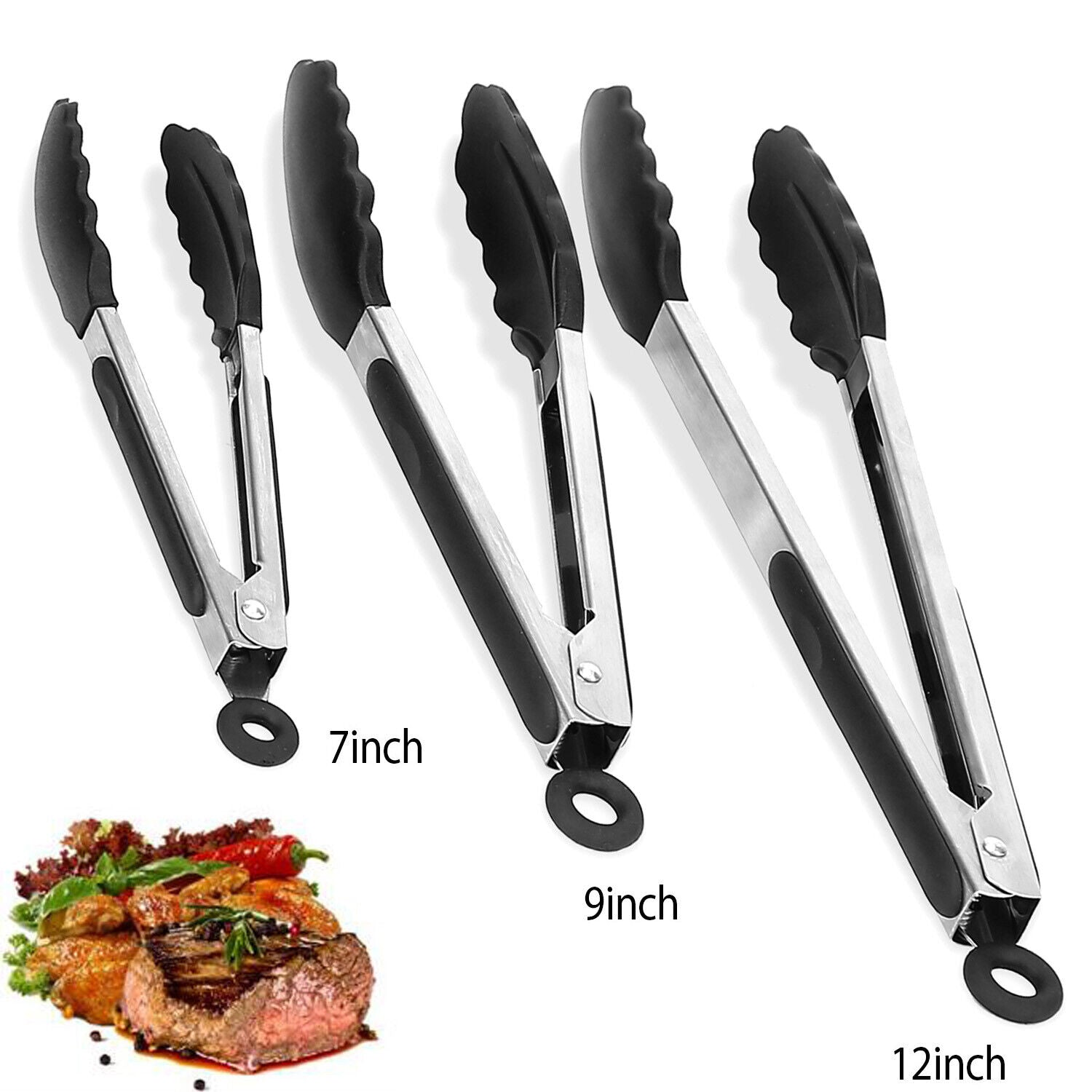 3-Pack Stainless Steel Kitchen Tongs Set – Heat Resistant BBQ & Cooking Tongs