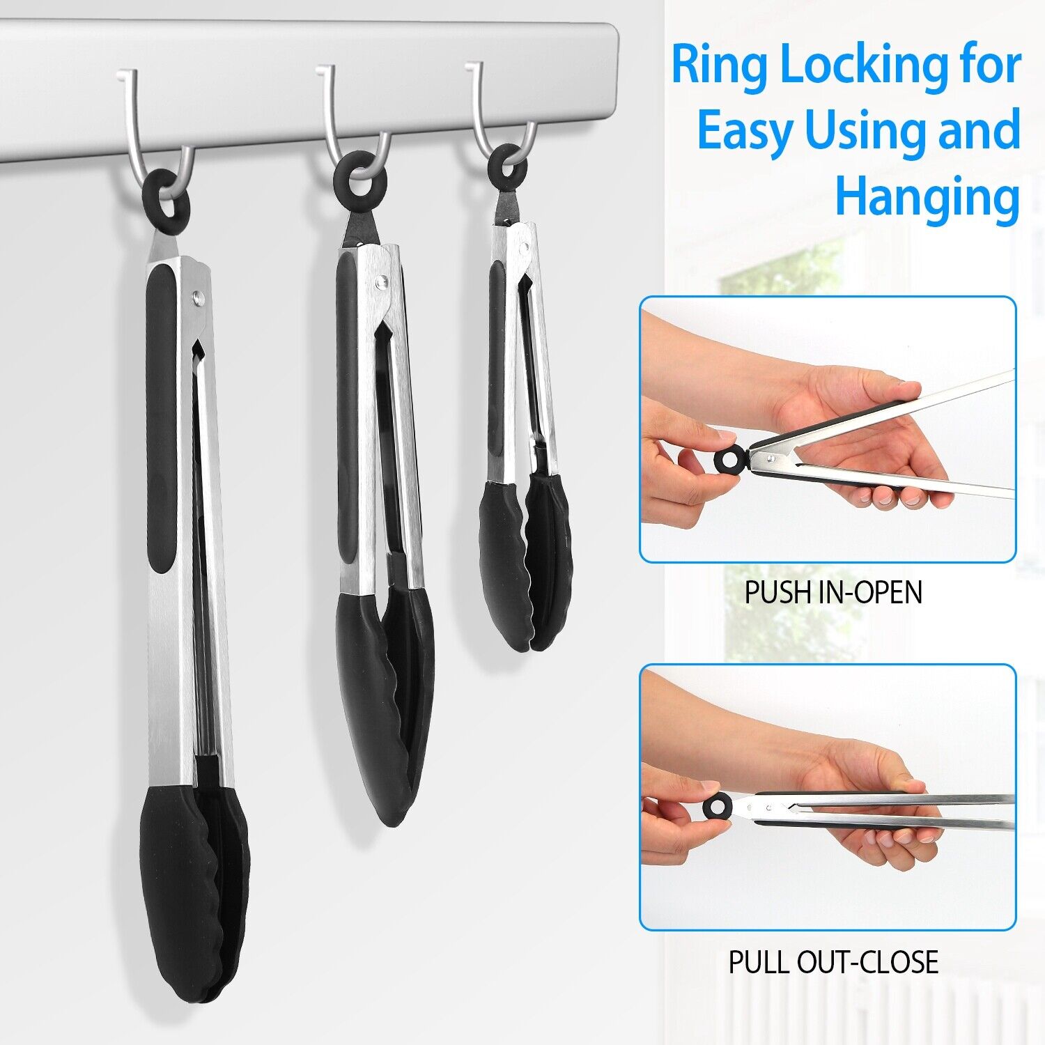 3-Pack Stainless Steel Kitchen Tongs Set – Heat Resistant BBQ & Cooking Tongs