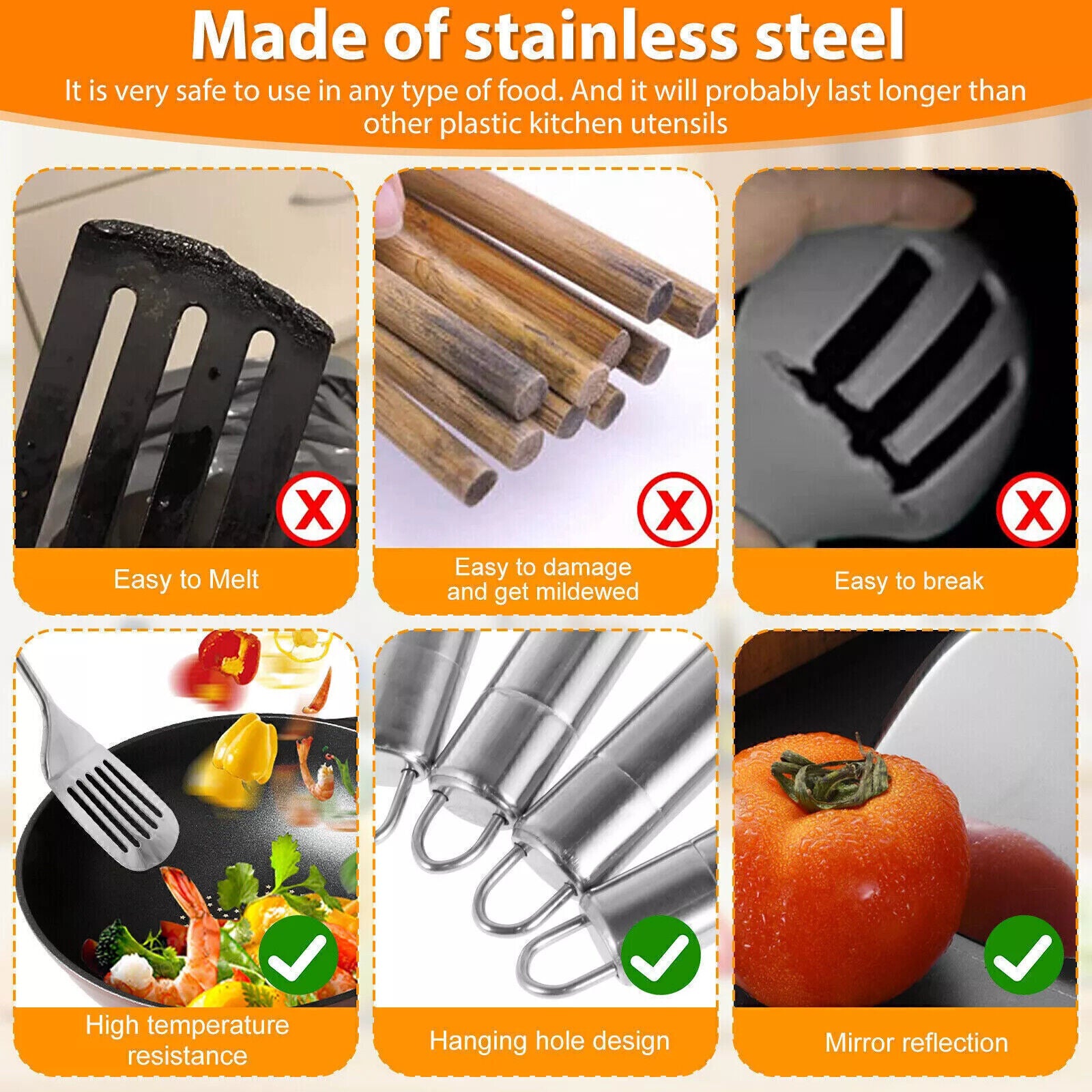 5 Pc Kitchen Cooking Utensils Set Stainless Steel Spoons and Spatula Set