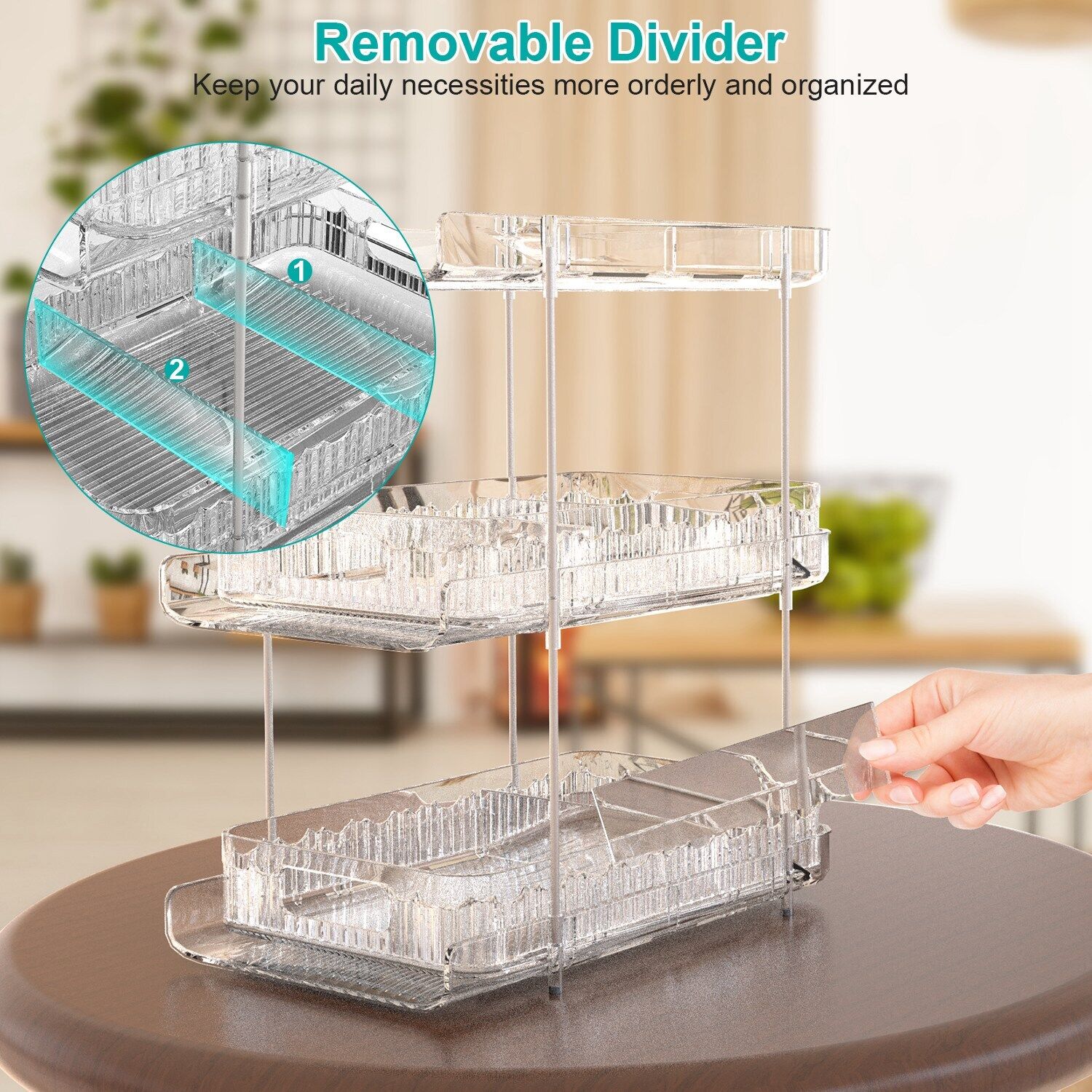 2 Sets-  3-Tier Clear Kitchen Organizer with Dividers