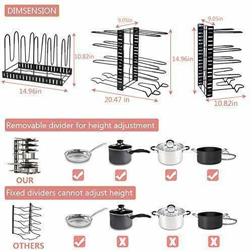 Adjustable 8-Tier Pots & Pans Organizer Rack – Kitchen Cabinet Storage Holder