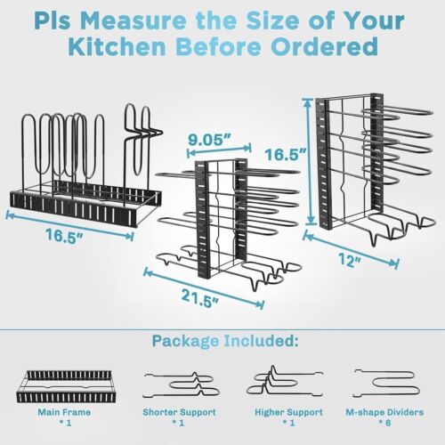 Adjustable 8-Tier Pots & Pans Organizer Rack – Kitchen Cabinet Storage Holder