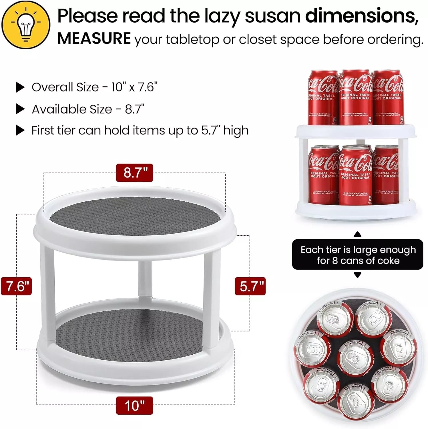 2-Tier Lazy Susan Turntable Organizer – 360° Rotating Spice Rack for Kitchen Cabinets